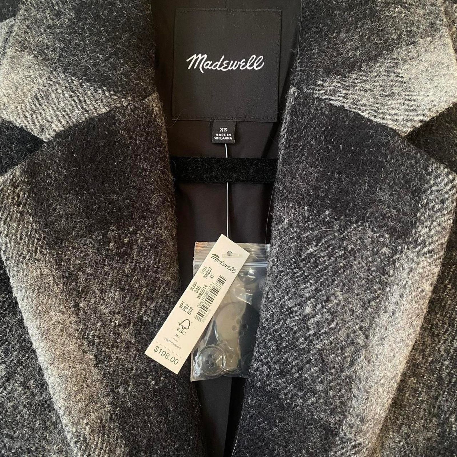 Madewell Madewell Plaid Check Wool Oversized Jacket Grey Black NWT XS Size XS / US 0-2 / IT 36-38 - 3 Thumbnail