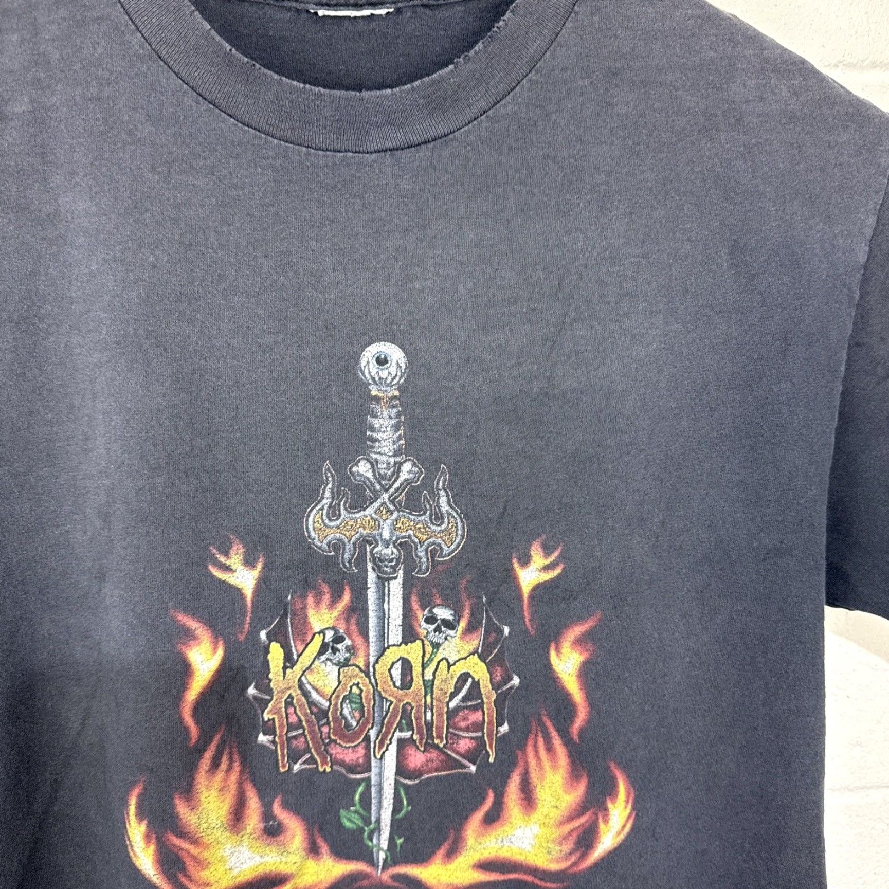 VINTAGE Korn T-Shirt Black Large 90s Band Tee Distressed Graphic