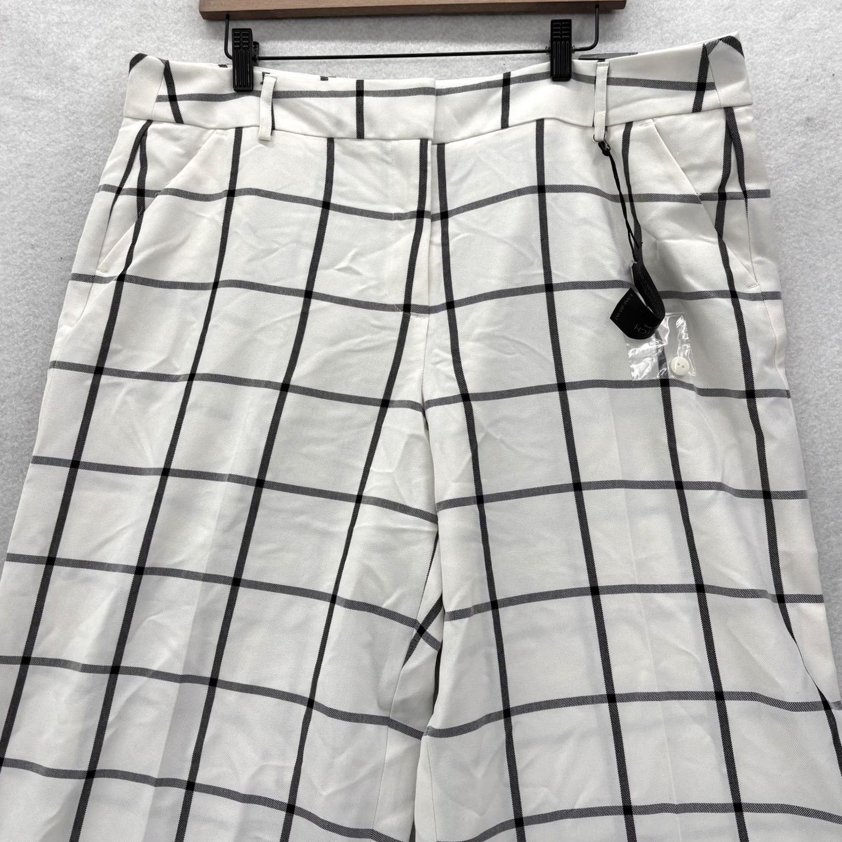 Vintage Lane Bryant Lena Tailored Crop Pants Womens 18 White Wide Leg Windowpane NWT Size 40" / US 18 - 2 Thumbnail