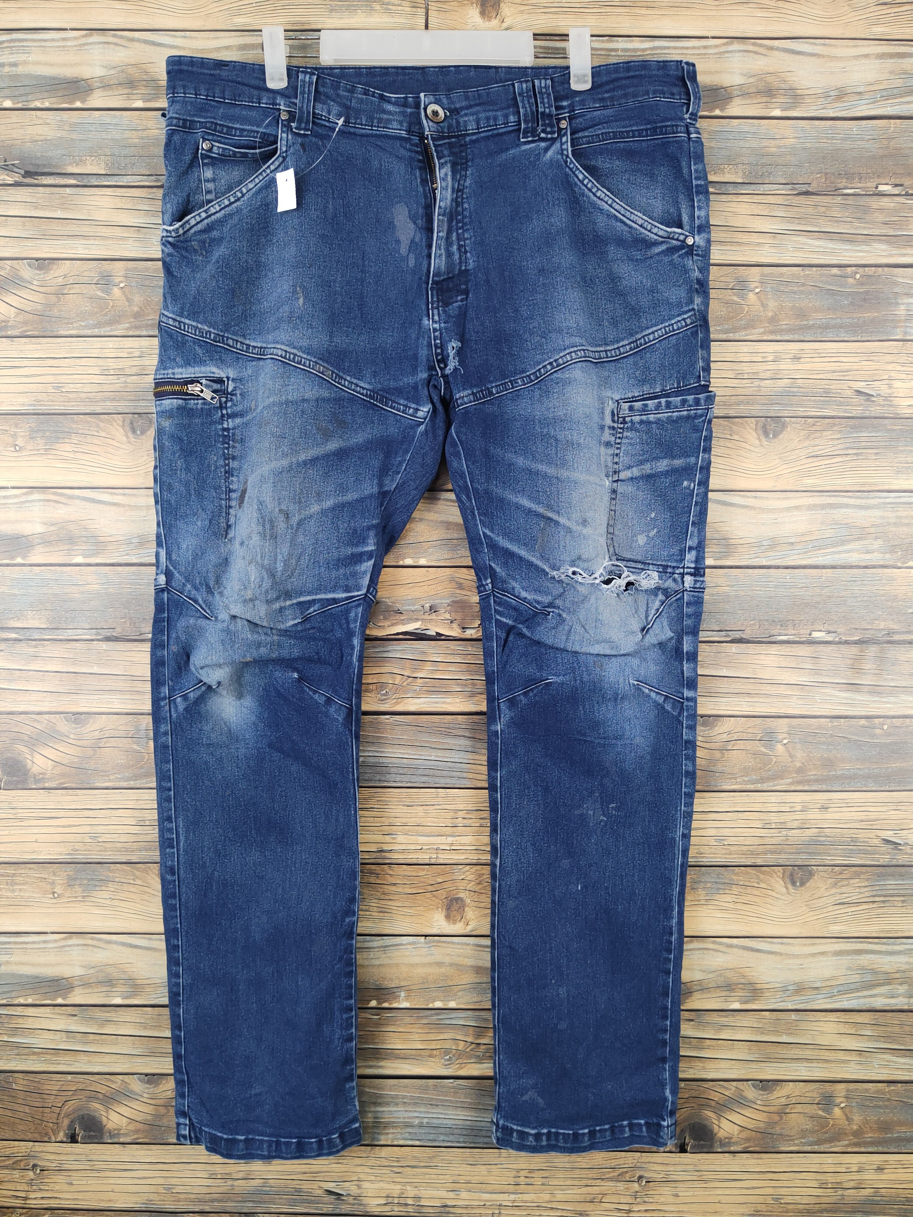 Japanese Brand FieldCore Dark Blue Distressed Ripped Jeans #W1979 Size US 39 - 1 Thumbnail