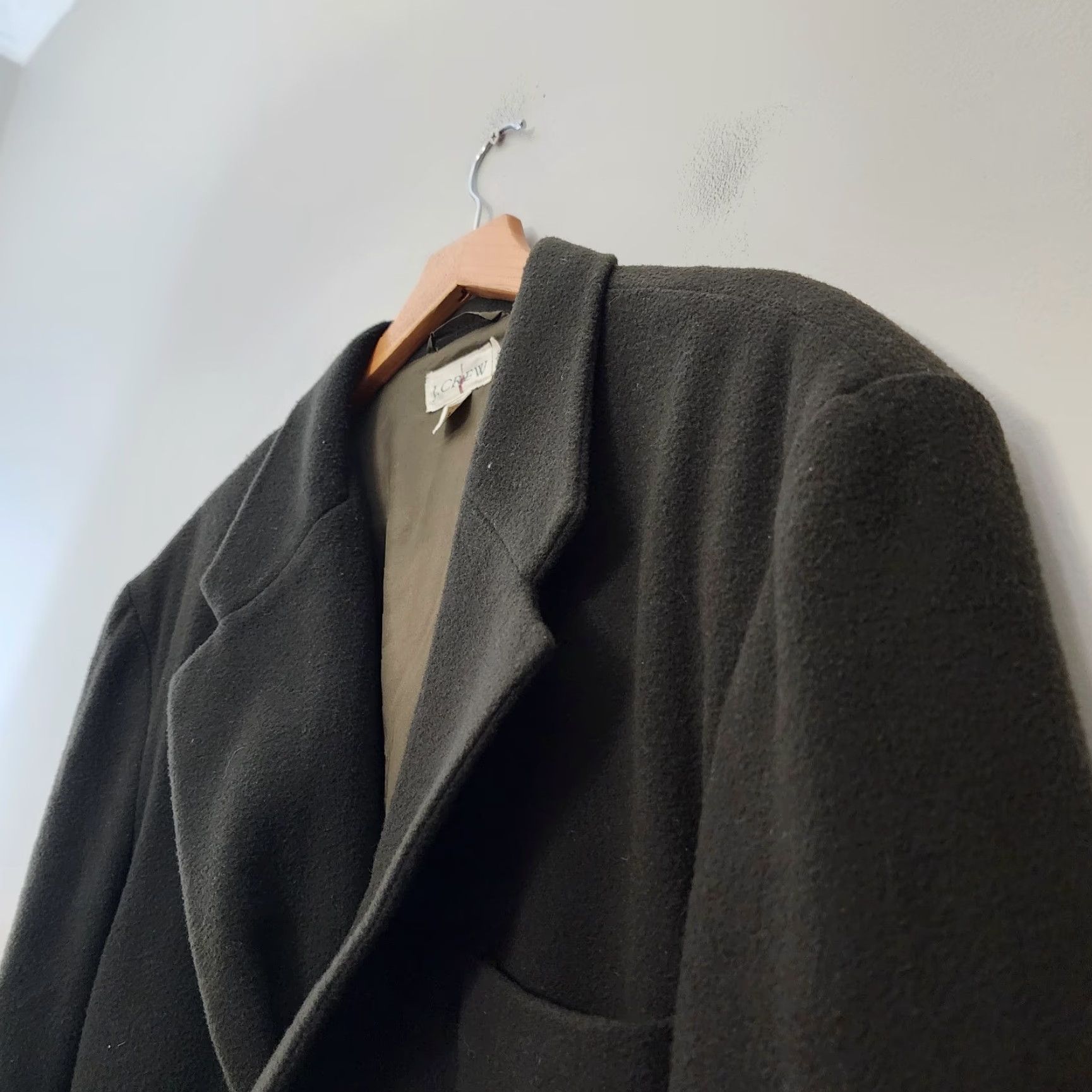 J.Crew VINTAGE J.CREW Blazer Coat Mens Large Wool Blend Green Jacket 90s Y2k Overcoat Mens Size 42R - 6 Thumbnail