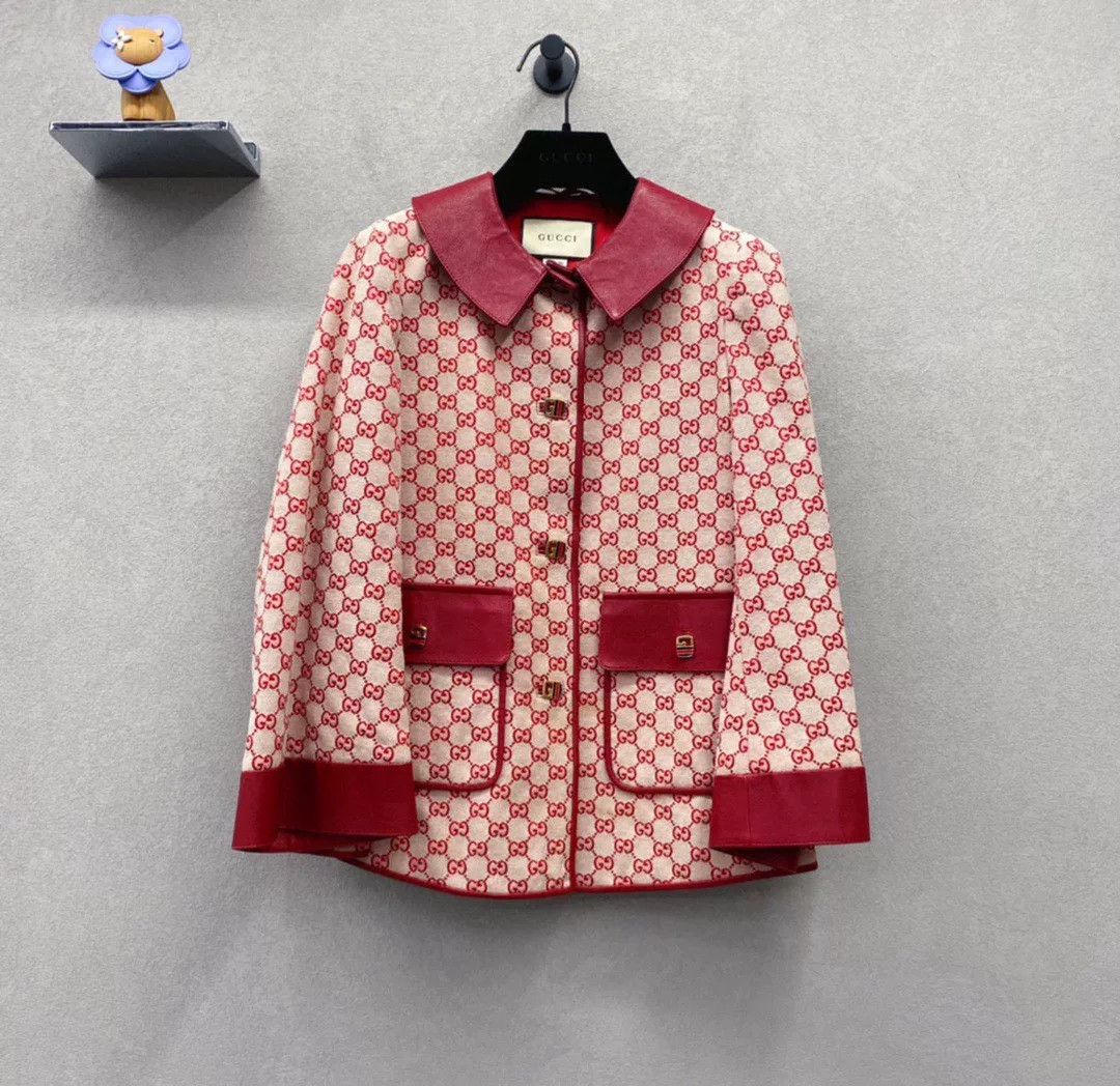 Gucci Red Leather Collar Coat
