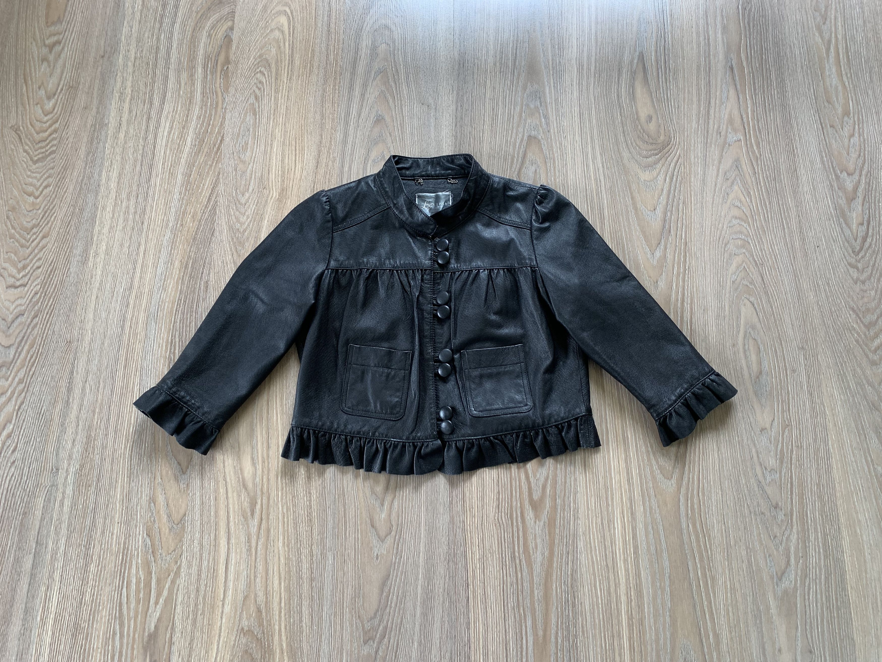 Genuine Leather Lipsy London Womens Black Leather Button Patch Pocket Jacket Size M / US 6-8 / IT 42-44 - 1 Thumbnail