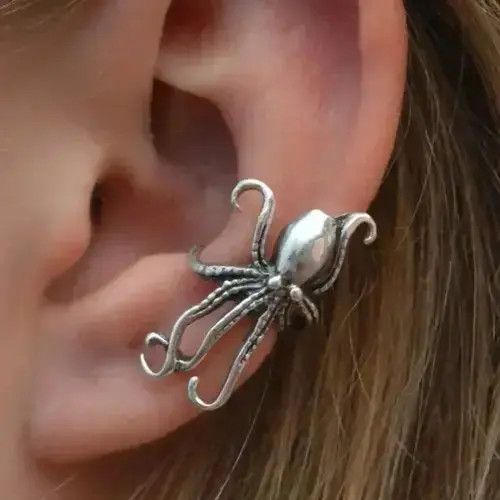 Diamond Earrings x Jewelry Silver Octopus Ear Cuff (1Pairs, Men's