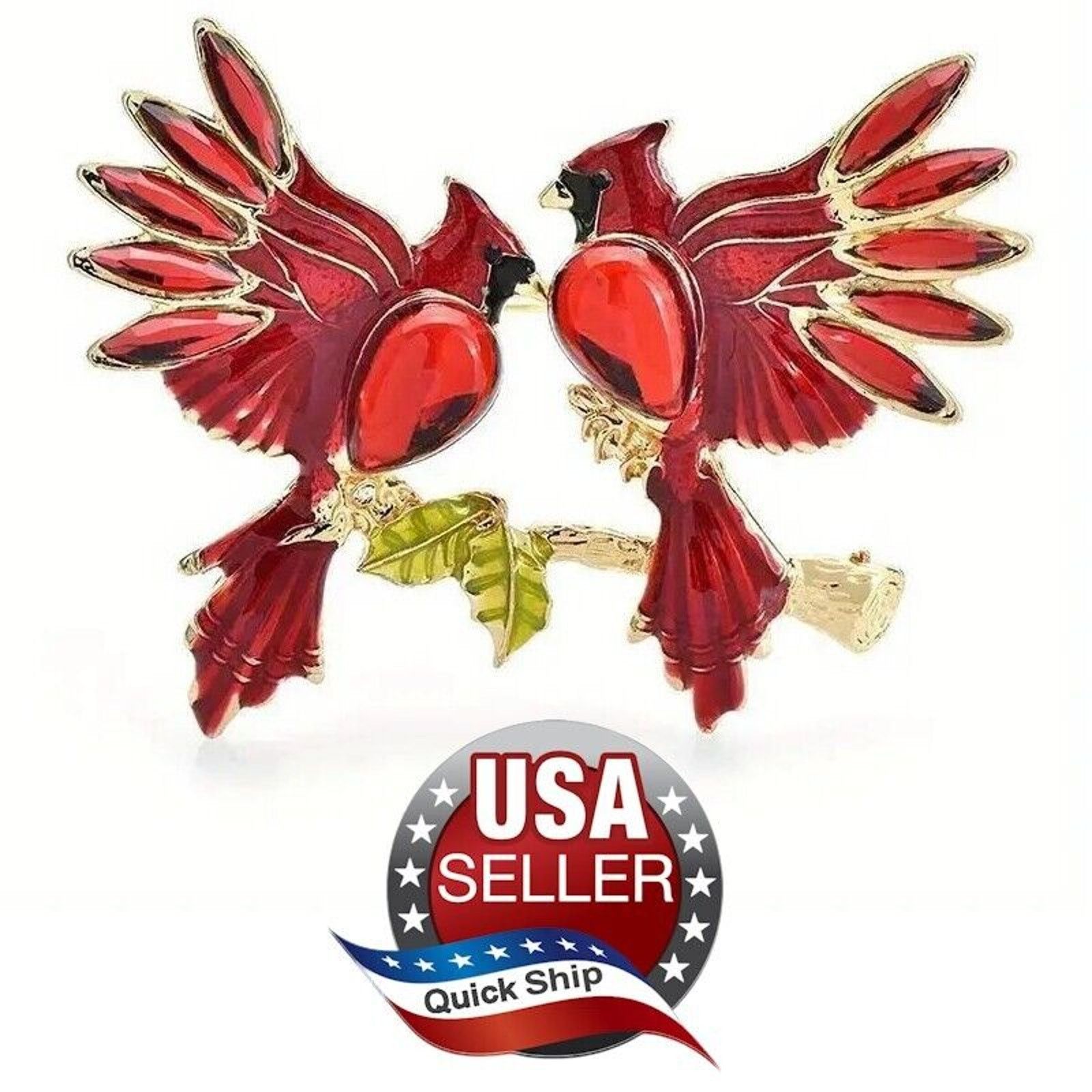 Other Red Teardrop Rhinestone Brooch Pin •Cardinal Lovers•Enameled Size ONE SIZE - 1 Thumbnail