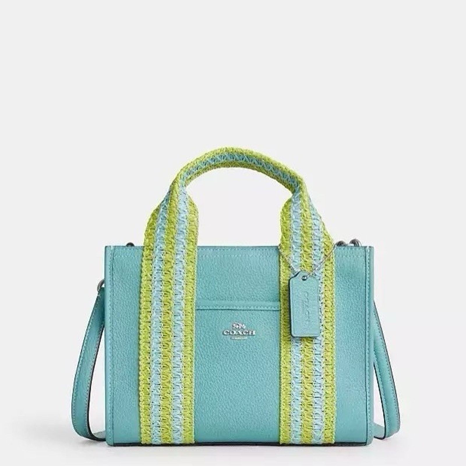 Coach NWT Coach Smith Tote Bag 24 CBG91 Straw Leather Turquoise Size ONE SIZE - 6 Thumbnail