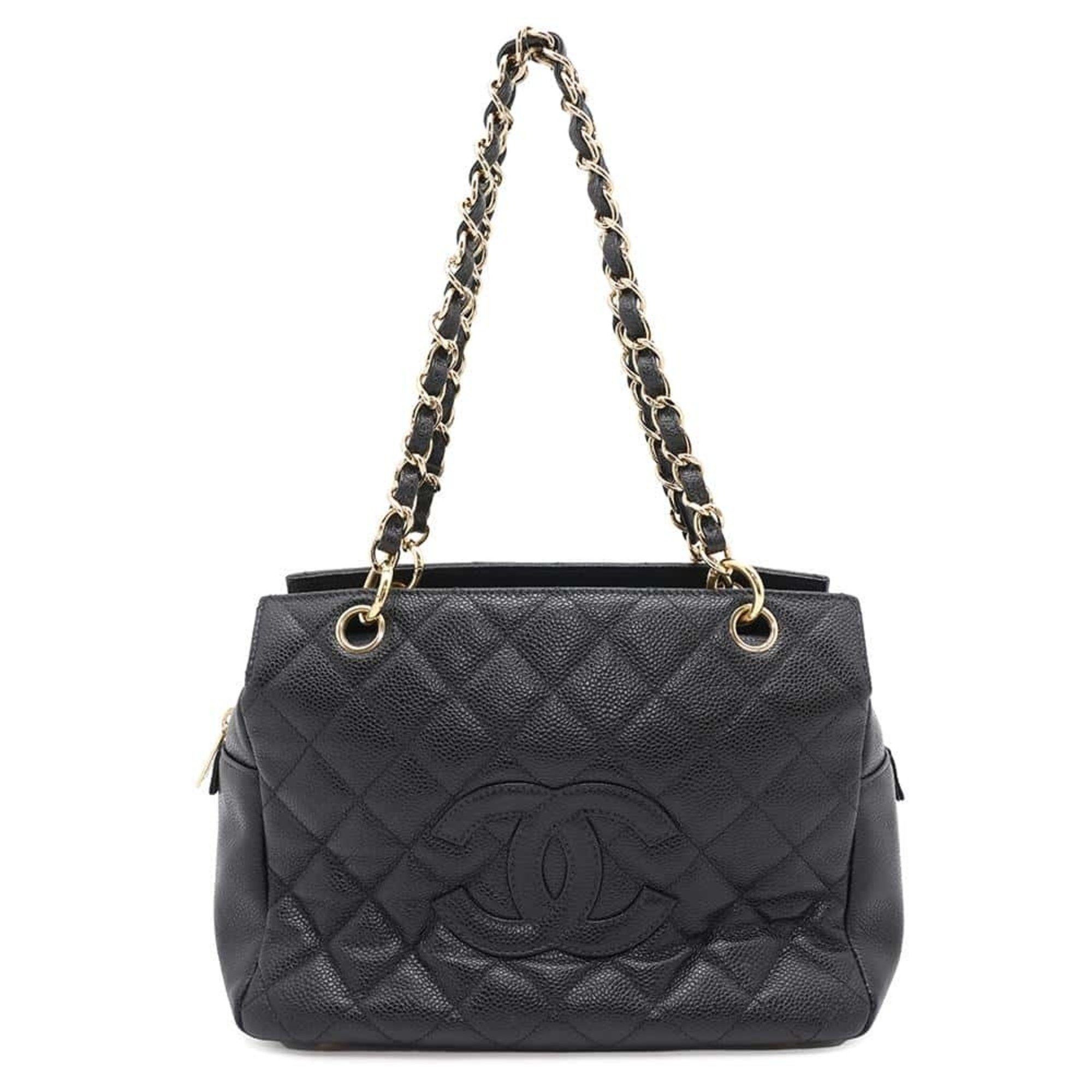 Chanel Chain Tote Bag Matelasse Coco Mark Caviar Skin A18004 Chanel Black, Women's