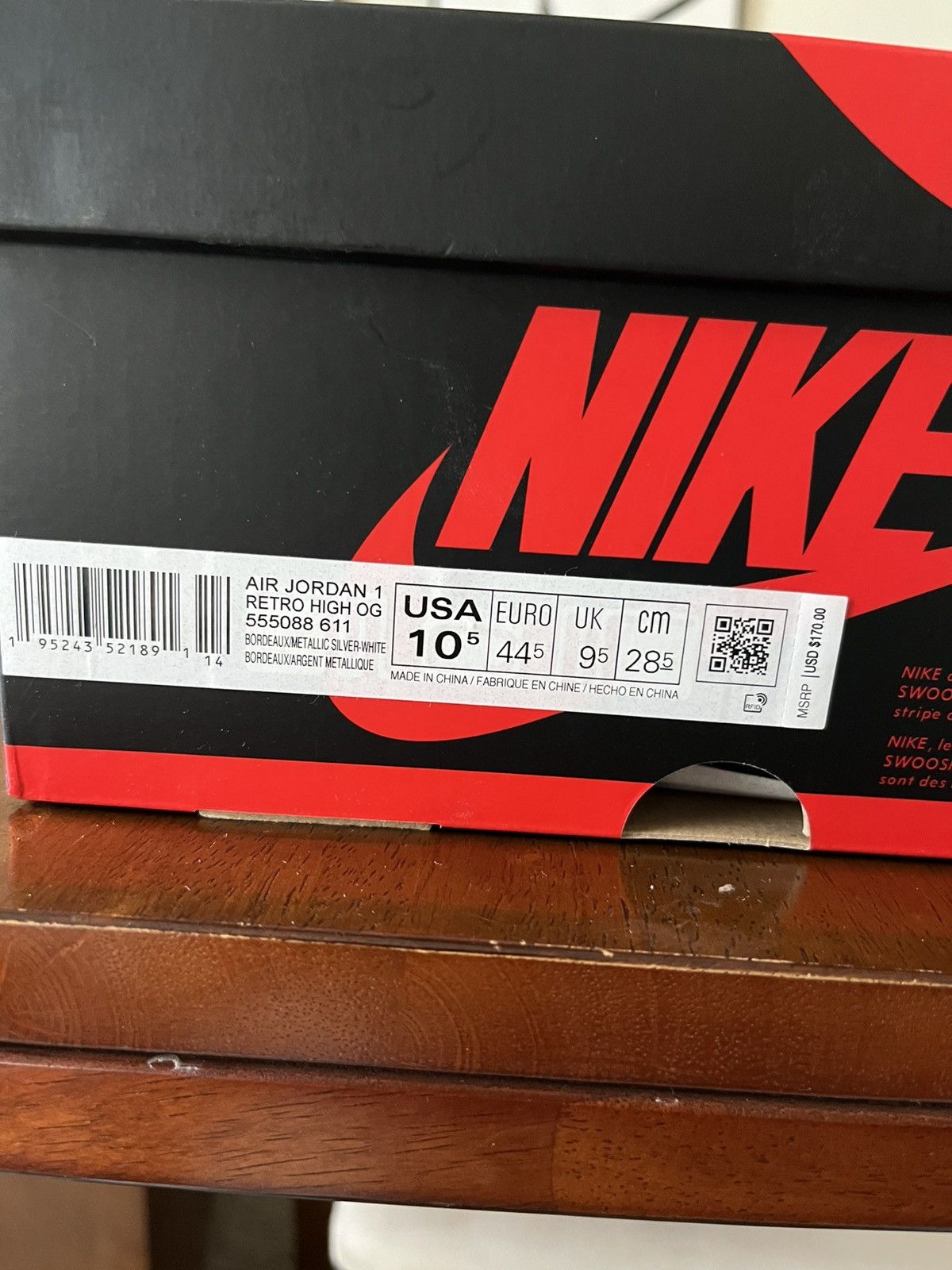 Jordan Brand × Nike Air Jordan 1 Bordeaux Size US 10.5 / EU 43-44 - 6 Thumbnail