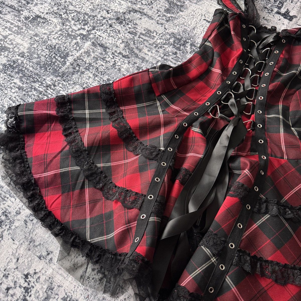 Handmade Corset Mini Dress Gothic Punk Tartan Alt Grunge Y2K Japan Size L / US 10 / IT 46 - 4 Thumbnail