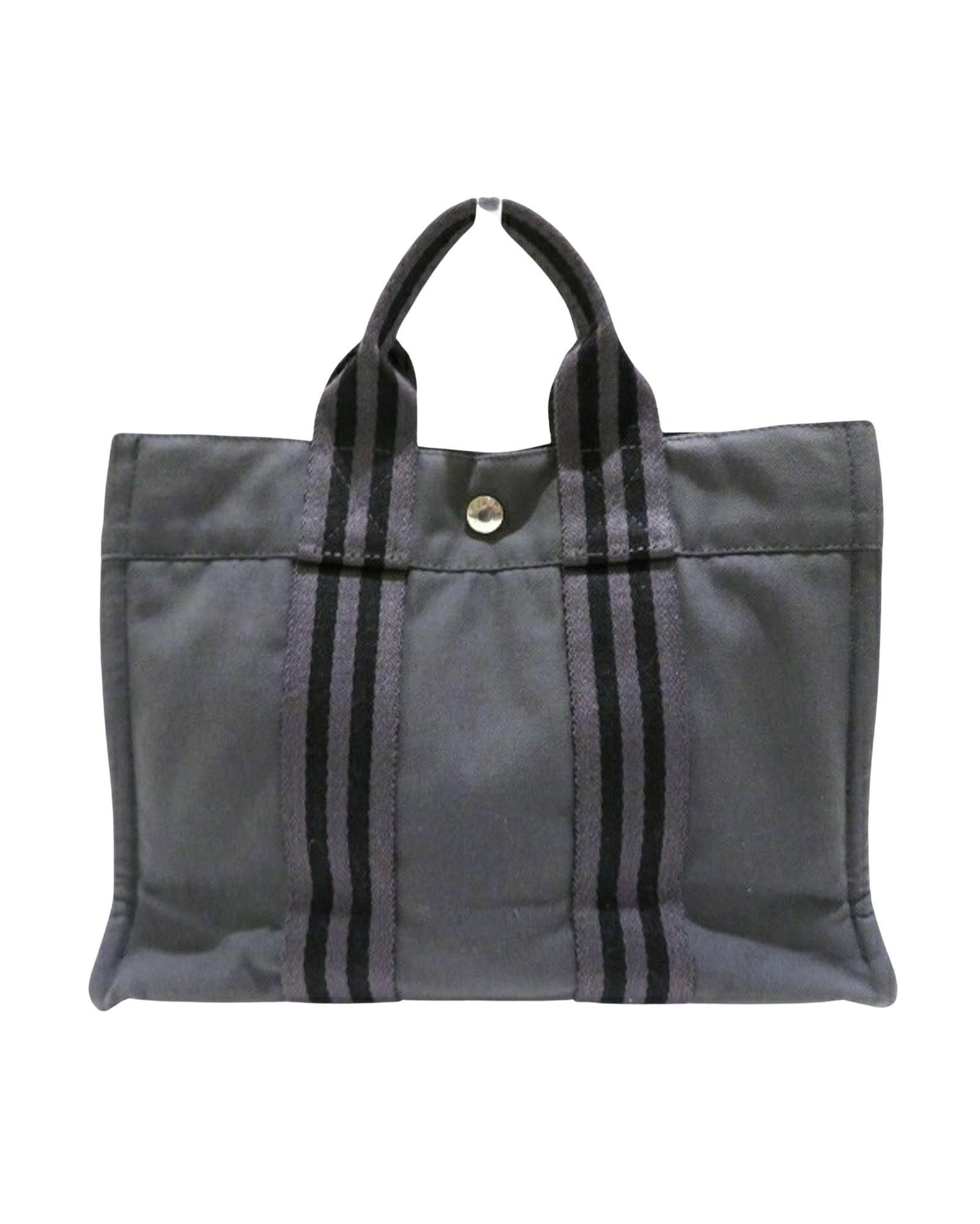 image of Hermes Canvas Shoulder Bag in Grey, Women's