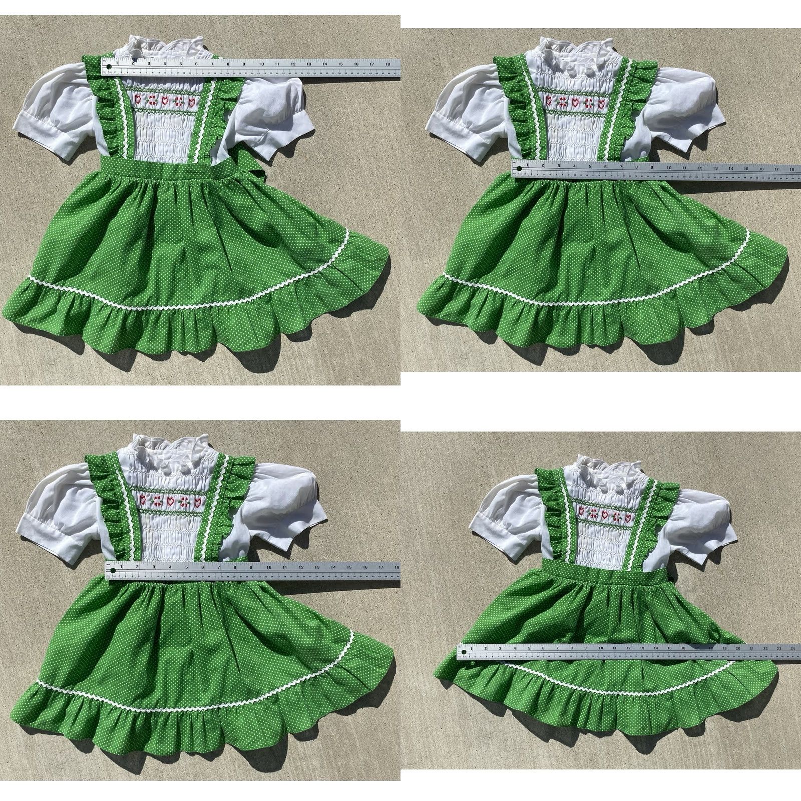 Vintage VINTAGE Polly Flinders Hand Smocked Dress Green Polka Dot Girls Size 4 70s 80s Size ONE SIZE - 10 Thumbnail