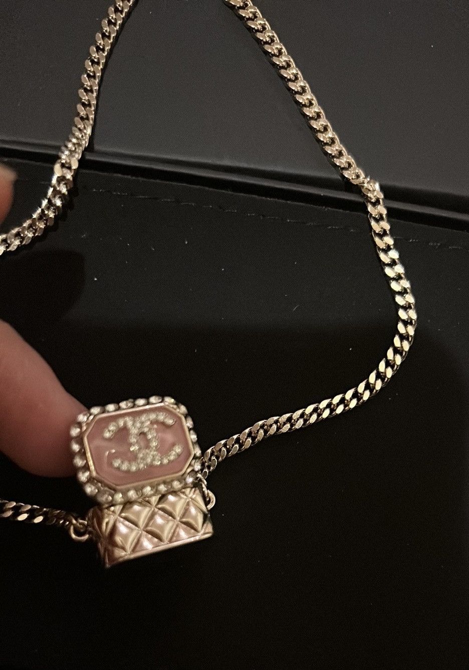 Chanel CHANEL Pink Resin Crystal CC Cuboid Openable Box Necklace Size ONE SIZE - 5 Thumbnail