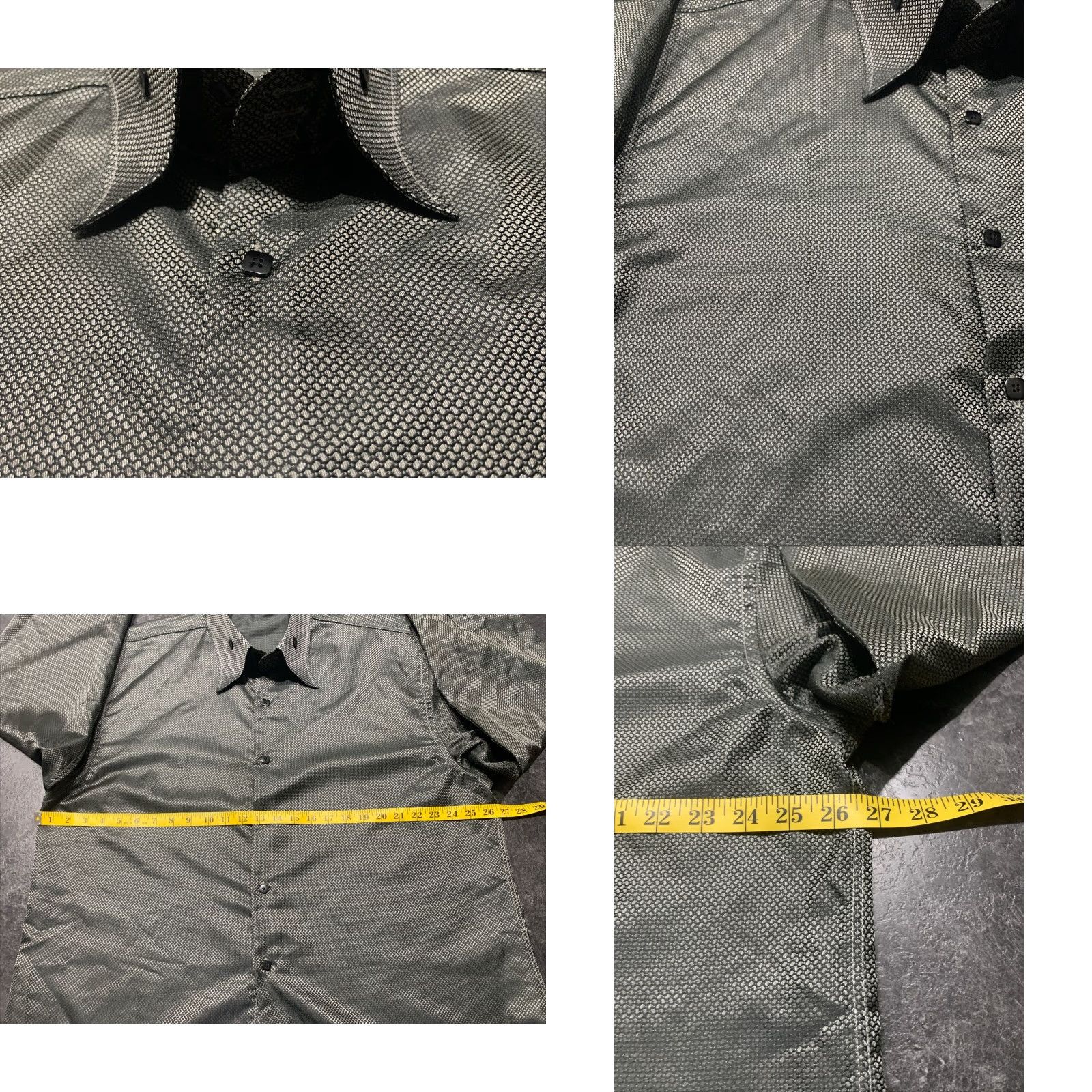 Vintage ANGELINO Shirt Bermuda Ornamental Bold Shiny Gold Button-Front Long Sleeve 4XL Polyester Microfiber Gray Men Size US XXL / EU 58 / 5 - 8 Thumbnail