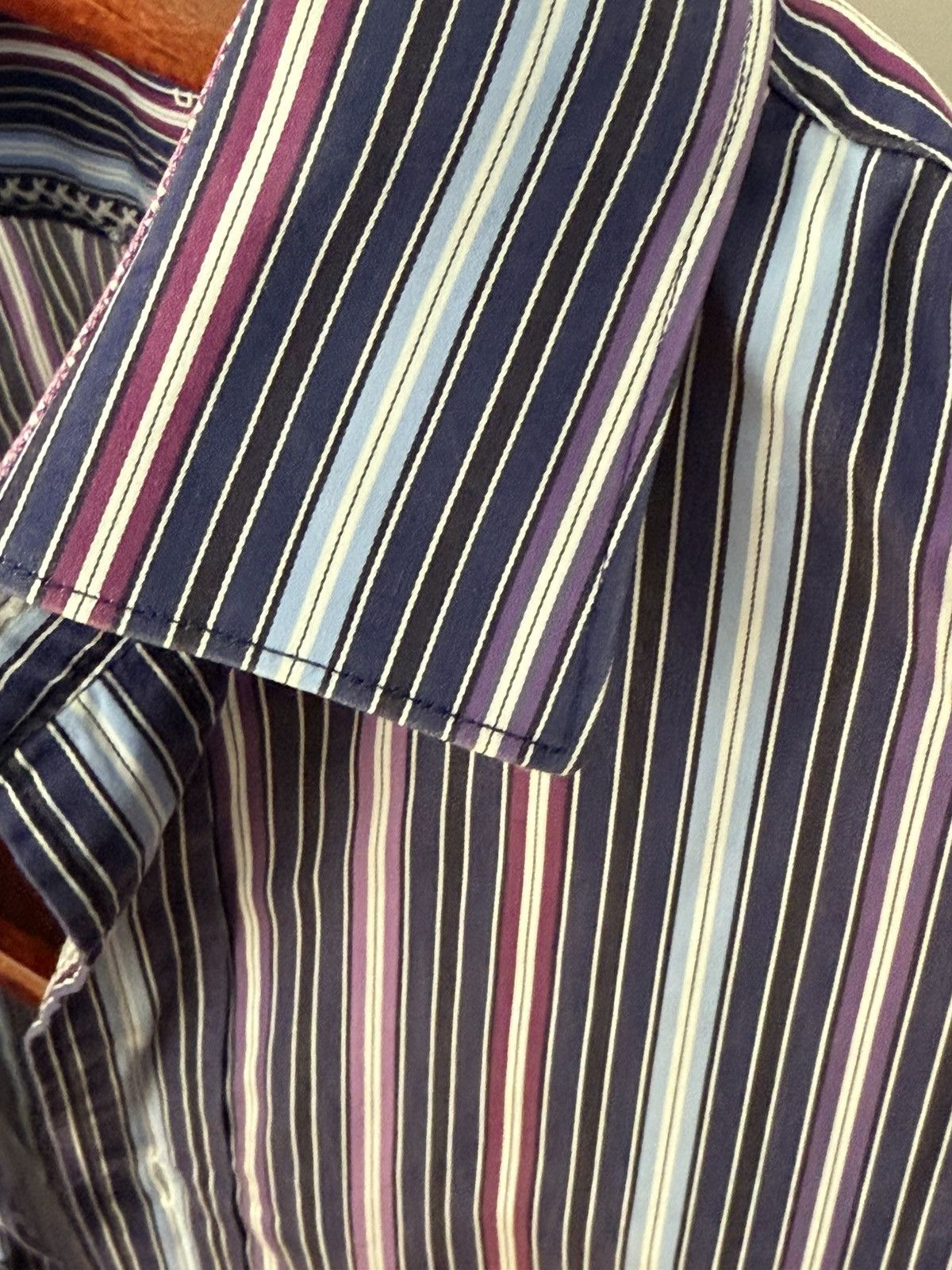 BUGATCHI Bugatchi Men's Striped Dress Shirt - Blue, White and Purple Size US L / EU 52-54 / 3 - 4 Thumbnail