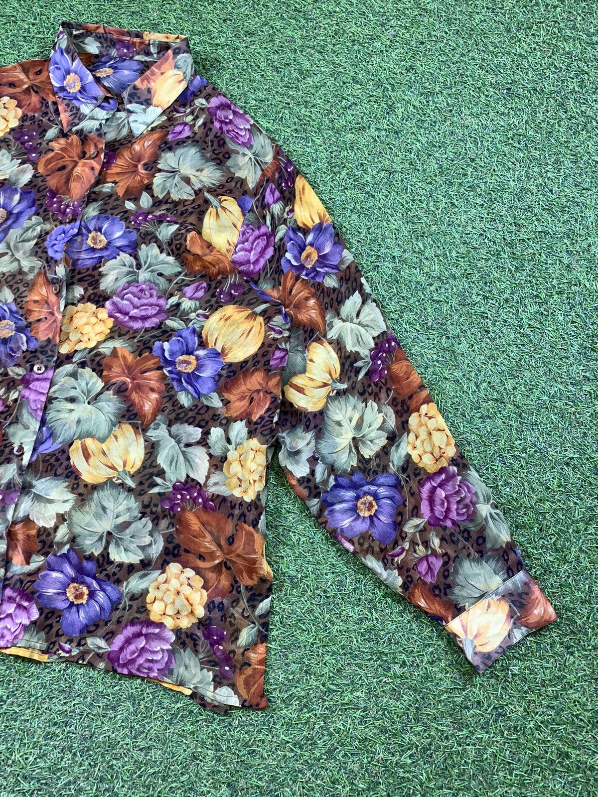 Japanese Brand Vintage 90s Haute Couture silk shirt floral luxury style Size L / US 10 / IT 46 - 3 Thumbnail