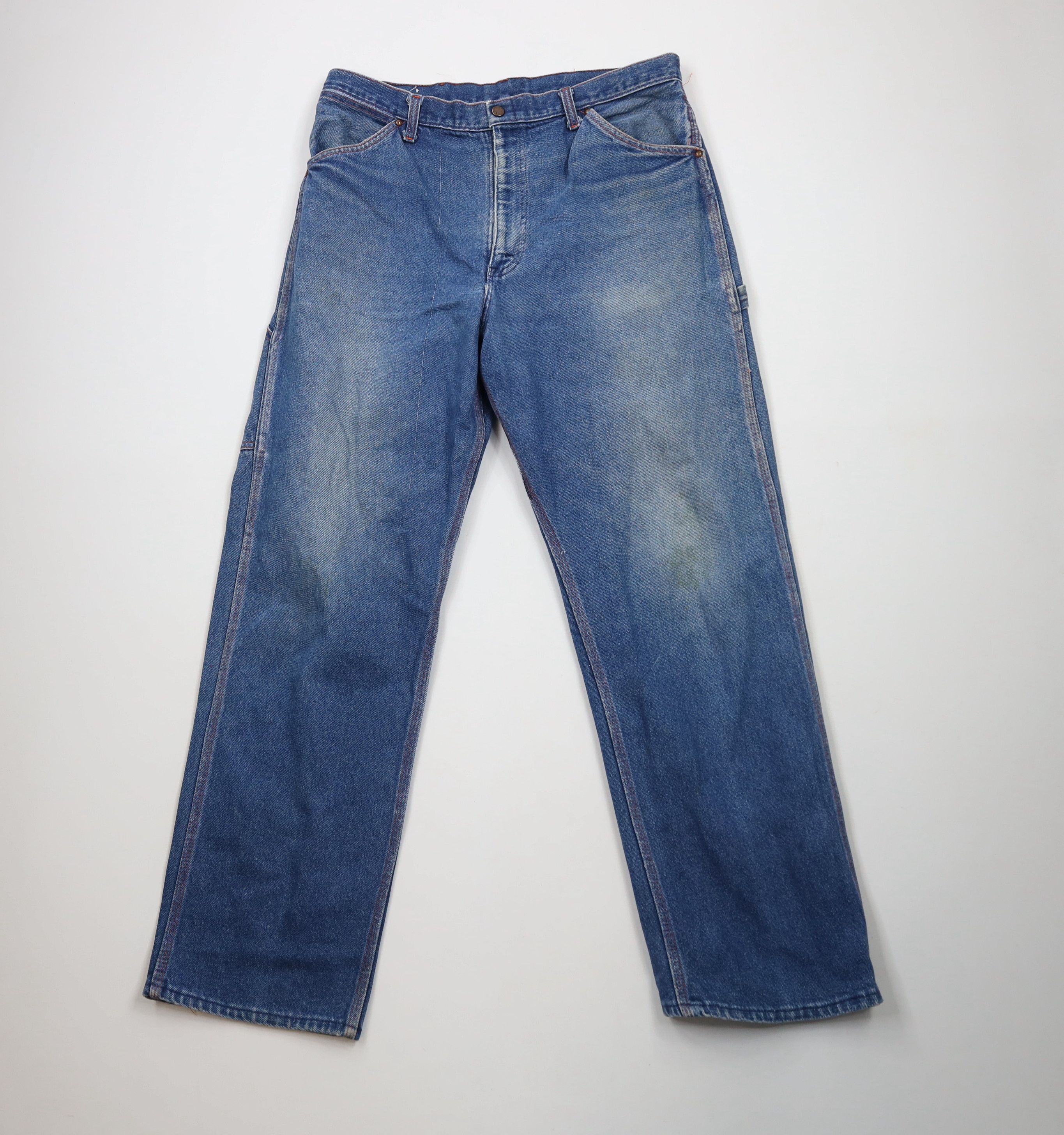 Big Mac × Vintage Vintage 70s Big Mac Wide Leg Dungaree Denim Jeans Blue USA Size US 34 / EU 50 - 1 Thumbnail