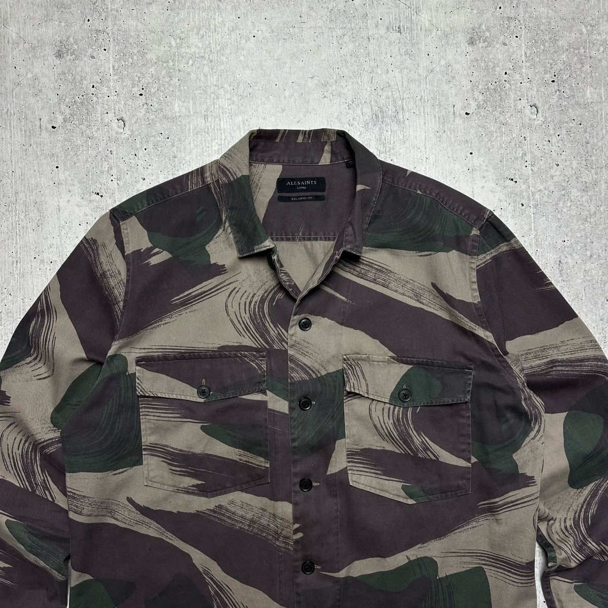 Allsaints × Japanese Brand Allsaints Mens Green Camo Section Camo-print Cotton Shirt L Size US L / EU 52-54 / 3 - 2 Thumbnail