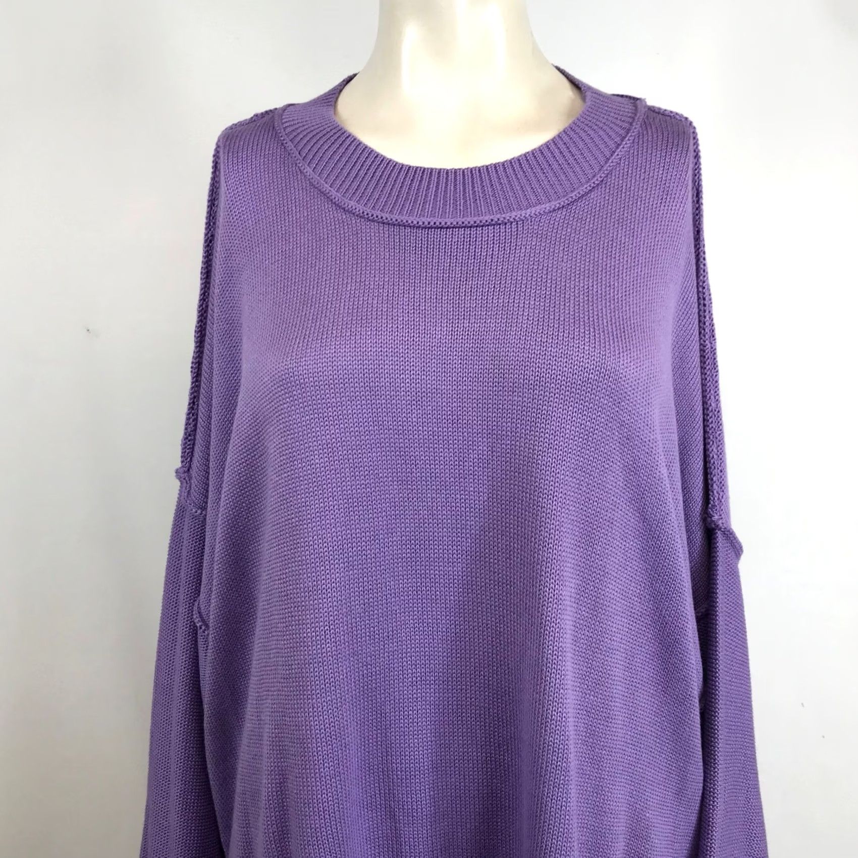Vintage Wishlist Purple Knit Sweater Womens Size L Oversized Crew Neck Exposed Seams Size L / US 10 / IT 46 - 2 Thumbnail