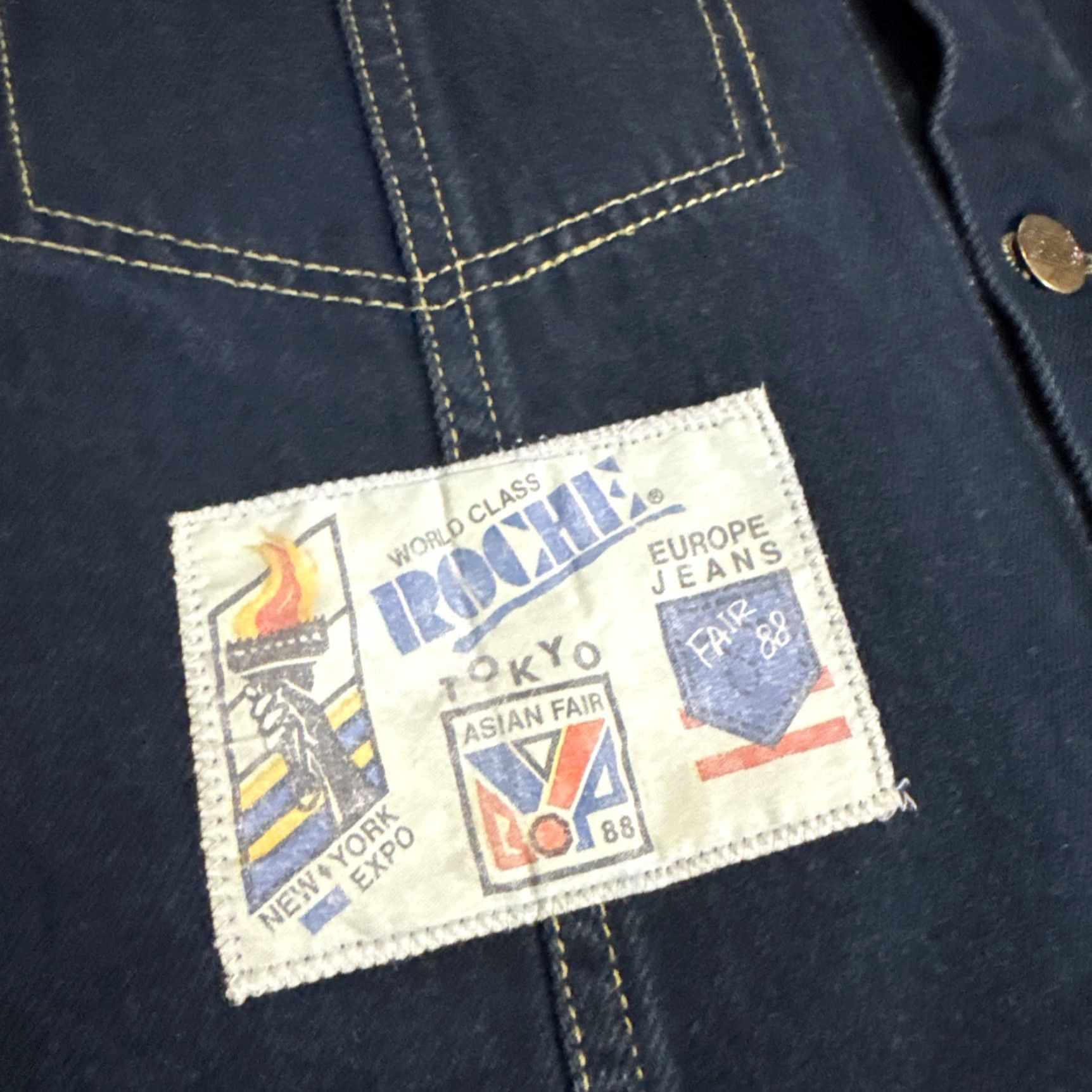 Denime VINTAGE 90s Dark Wash Denim Roche Jean Button Front Vest Large Women Size 36" / US 14 / IT 50 - 5 Thumbnail