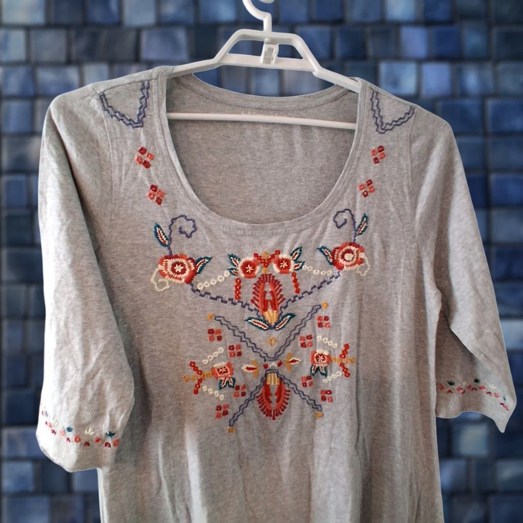 hi lo knit dress Soft Surroundings Womens XL Gray Maxi Cotton Valencia Embroidered Front pleats