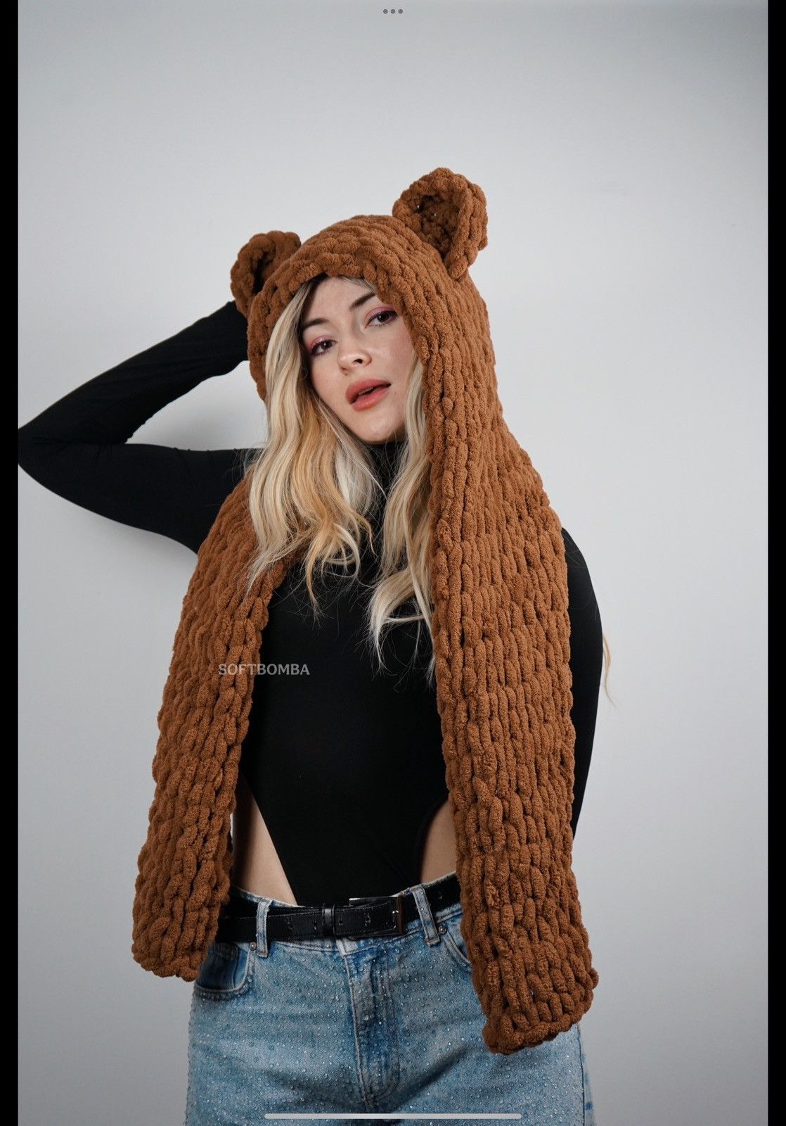 Handmade Bear hood hat with ears . Bear ski mask . Balaclava bear Size ONE SIZE - 2 Thumbnail