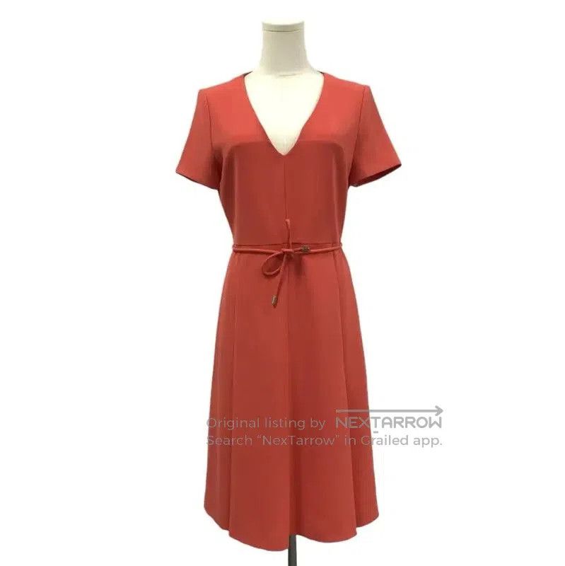 Max Mara MaxMara Red V-Neck Dress with Belt . Size M / US 6-8 / IT 42-44 - 1 Thumbnail