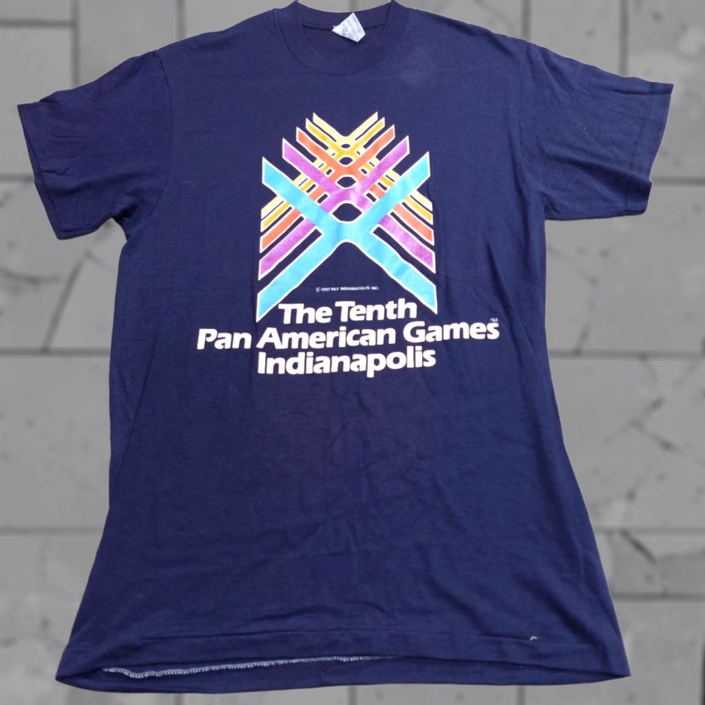Vintage VINTAGE Pan American Games Shirt S Blue Logo 1987 American Vintage Mens Small Cotton Blend Jersey Crew Neck Short Sleeve T-Shirt USA 7 Single Stitch Size US S / EU 44-46 / 1 - 1 Thumbnail
