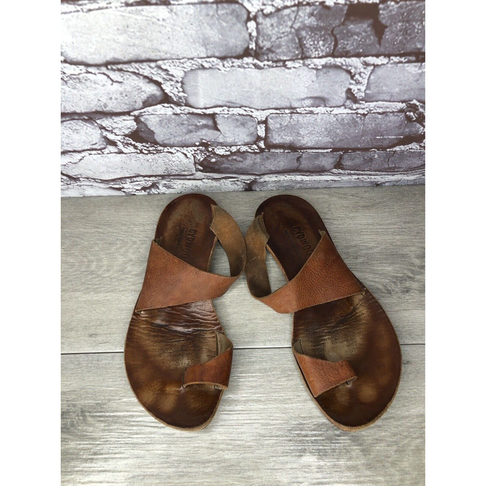 CYDWOQ Cydwoq Brown Leather Toe Post Strap Flat Handmade Sandals Wo Size US 9 / IT 39 - 17 Thumbnail