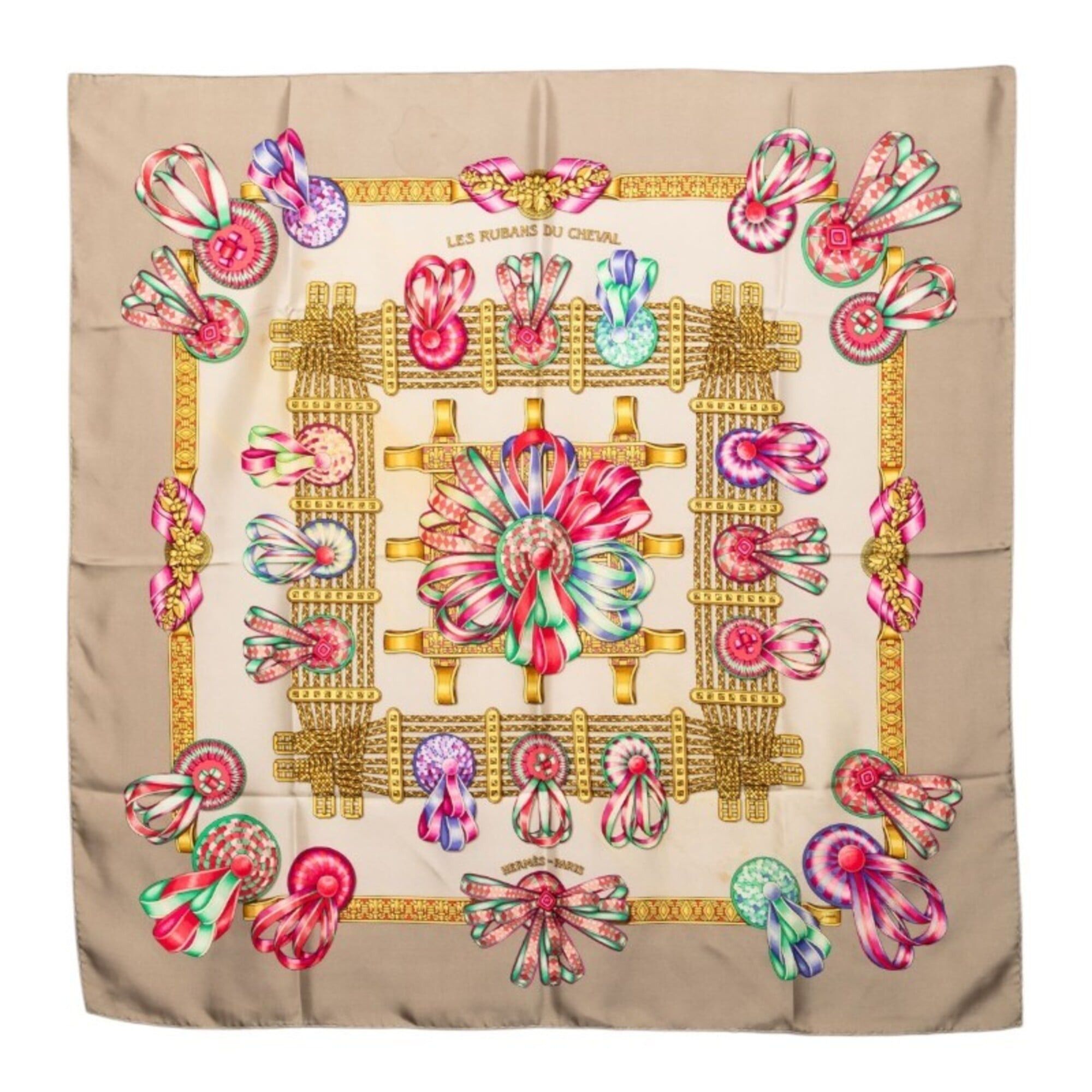 Hermes Hermes Carre 90 LES RUBANS DU CHEVAL Horse Ribbon Scarf Muffler Gray Multicolor Silk Women's HERMES Size ONE SIZE - 1 Thumbnail