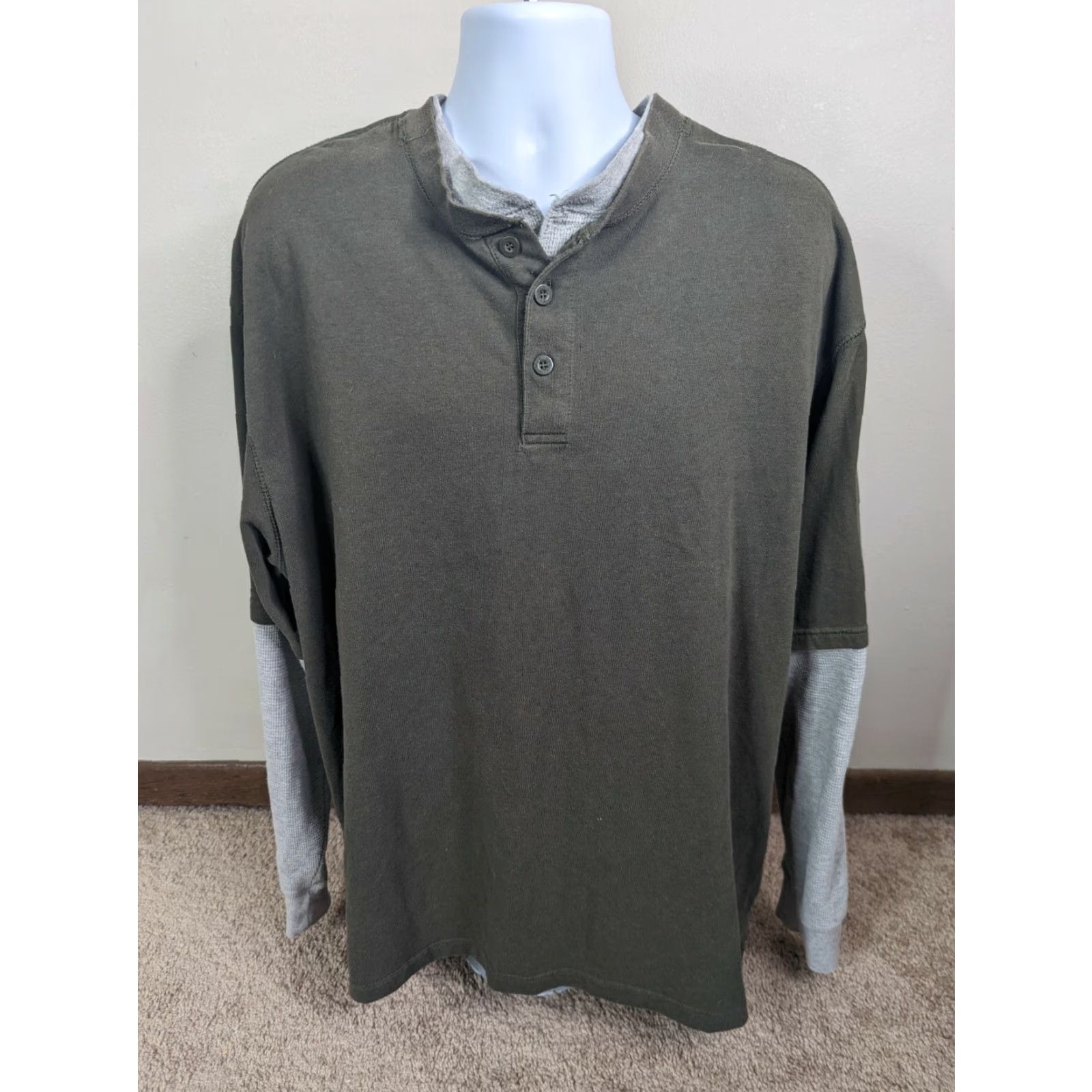 Vintage Work N' Sport Mens Thermal Henley Long Sleeve 3XLT T-Shirt T6S Green Hooded? Size US XXL / EU 58 / 5 - 2 Thumbnail