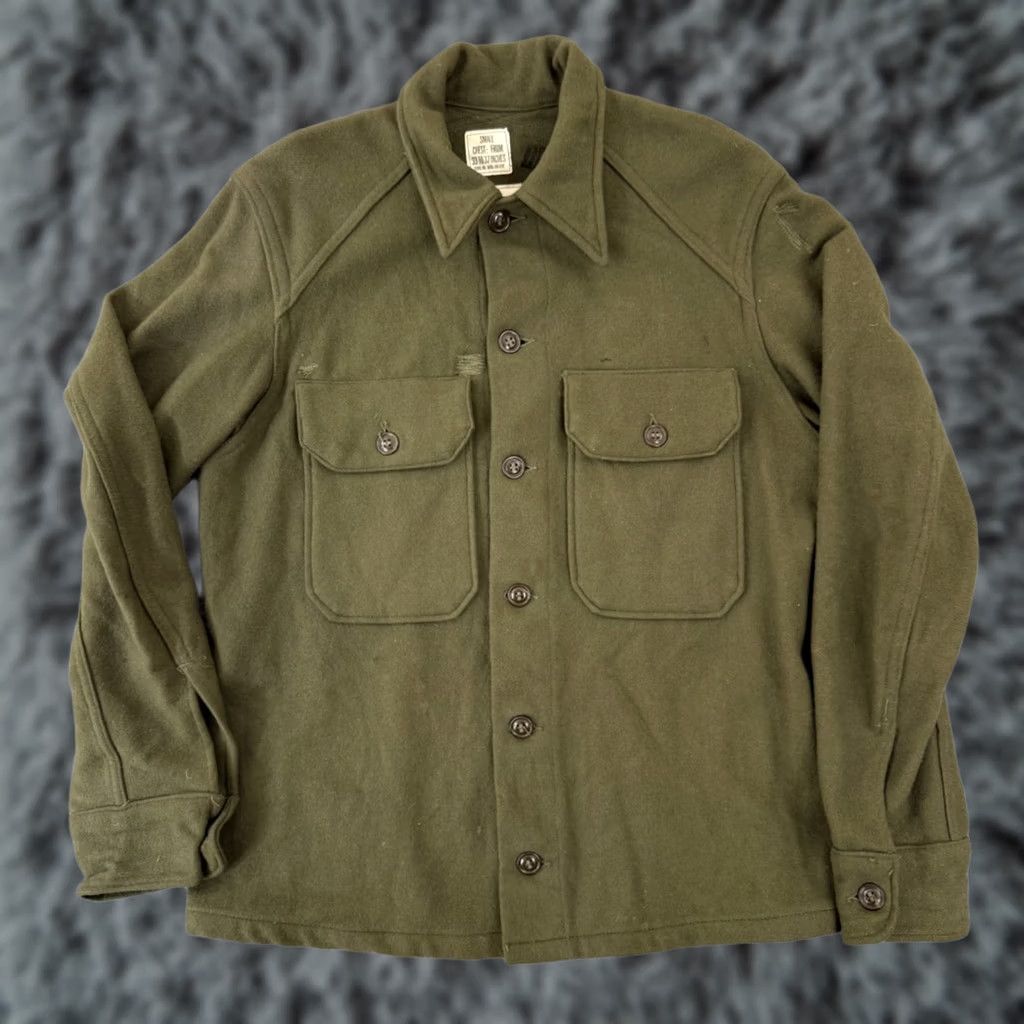 Olive VINTAGE OG 108 Field Shirt Mens Small Wool Button Up Army Olive Green Military Army Men Shirt Size US S / EU 44-46 / 1 - 1 Thumbnail