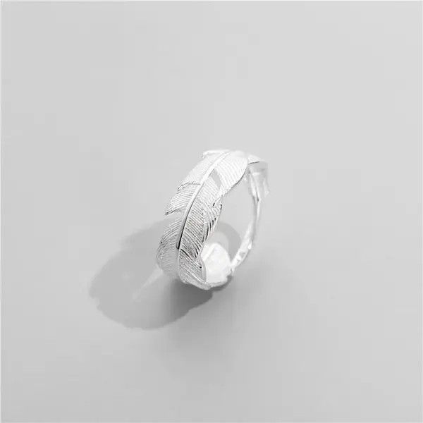 Vintage 925 Sterling Silver Feather Leaf Simple Opening Rings Size ONE SIZE - 2 Thumbnail