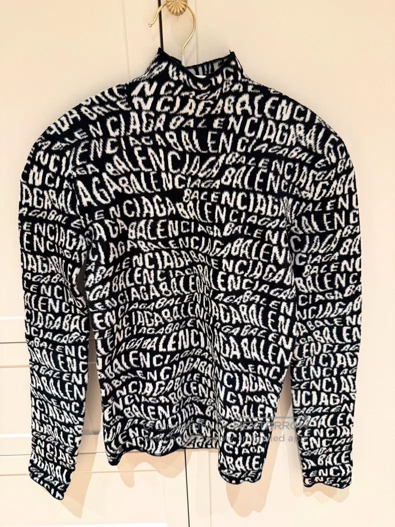 Balenciaga Full Logo Embroidered High-Neck Long-Sleeve Kni