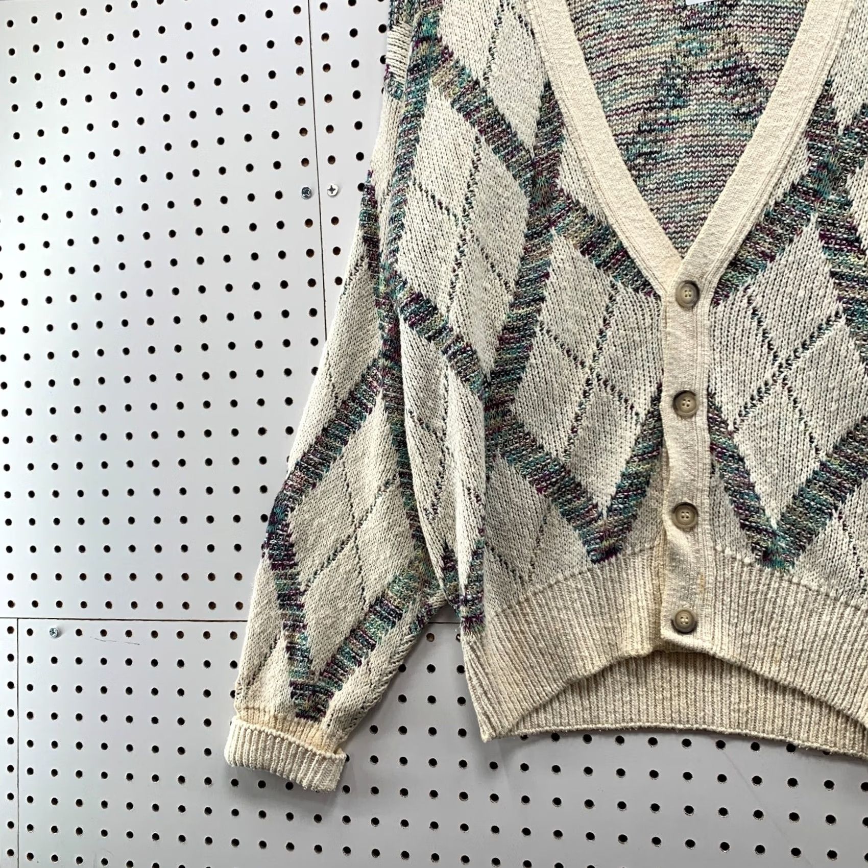 Vintage VINTAGE Escadrille Knit Cardigan Sweater Mens M Beige Argyle 90s USA 23X27 Size US M / EU 48-50 / 2 - 6 Thumbnail