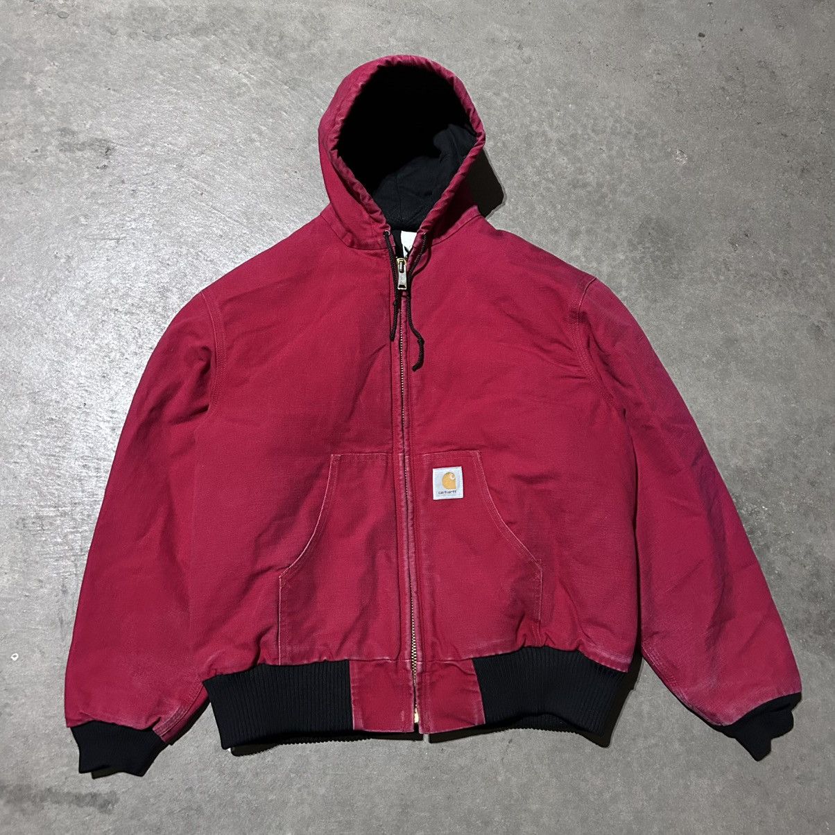 Carhartt Vintage 90s Carhartt Cherry Red Hooded Jacket XL Size US XL / EU 56 / 4 - 1 Thumbnail