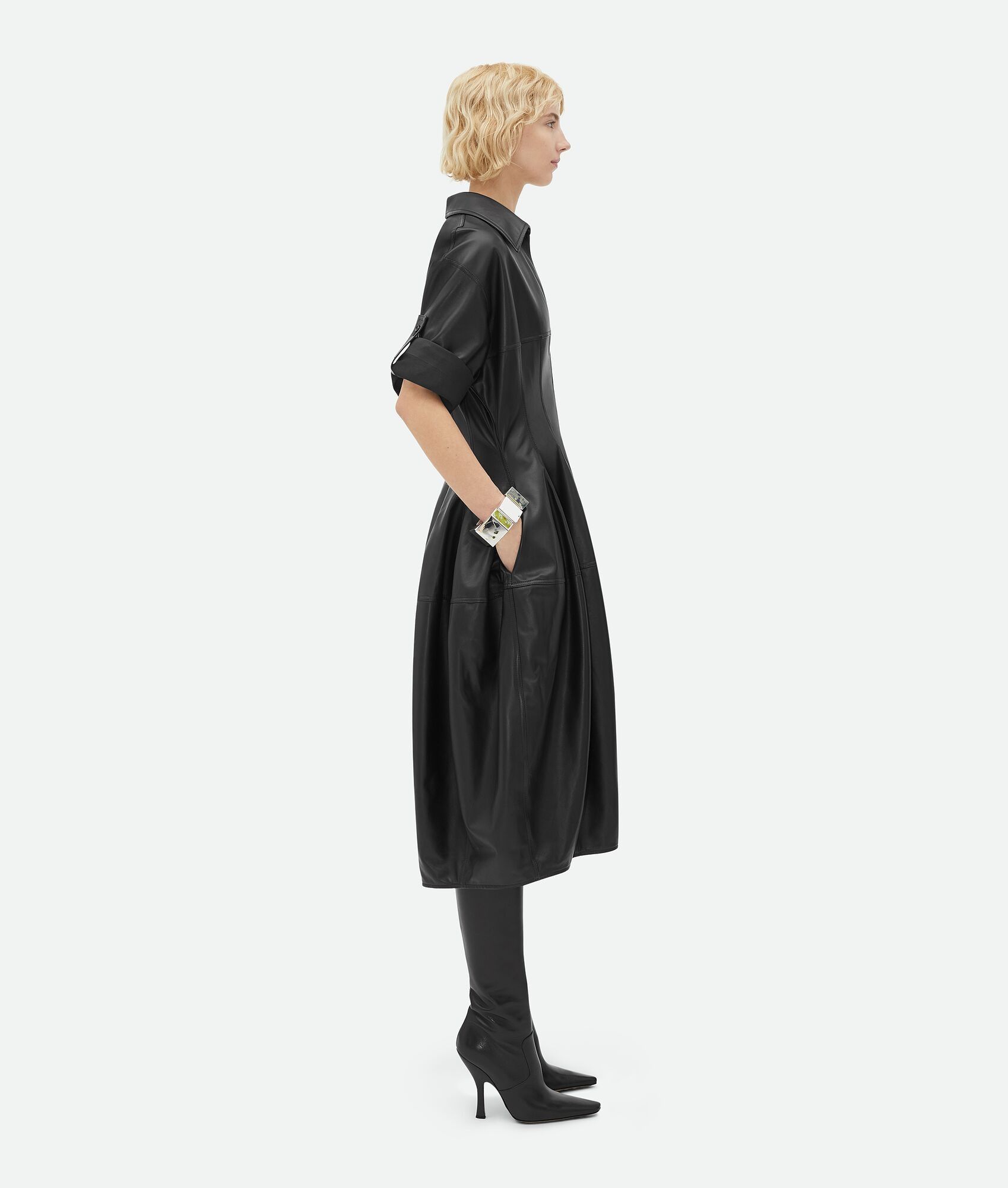 Bottega Veneta o1n1vont0325 Leather Midi Balloon Dress in Black Size XS / US 0-2 / IT 36-38 - 2 Thumbnail