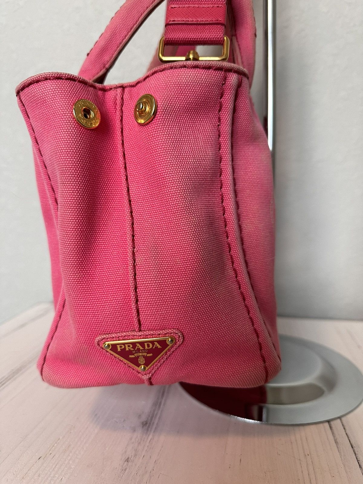 Prada Pink Prada Canapa Tote With Strap Size ONE SIZE - 6 Thumbnail