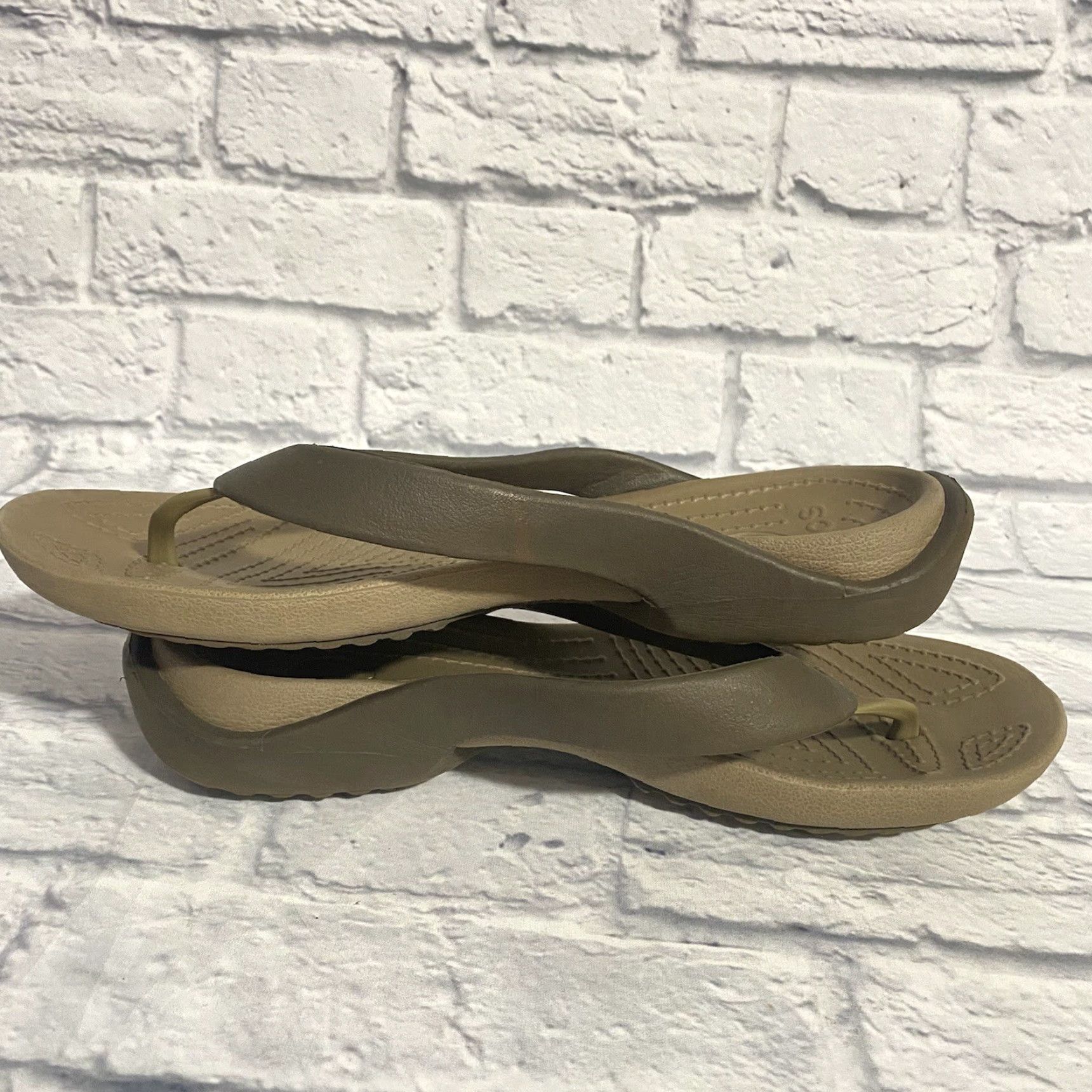 Crocs CROCS Sandal Women Thong Flip Flop Rubber Comfort Brown Tan Size 11 Womens Size US 9 / IT 39 - 7 Thumbnail