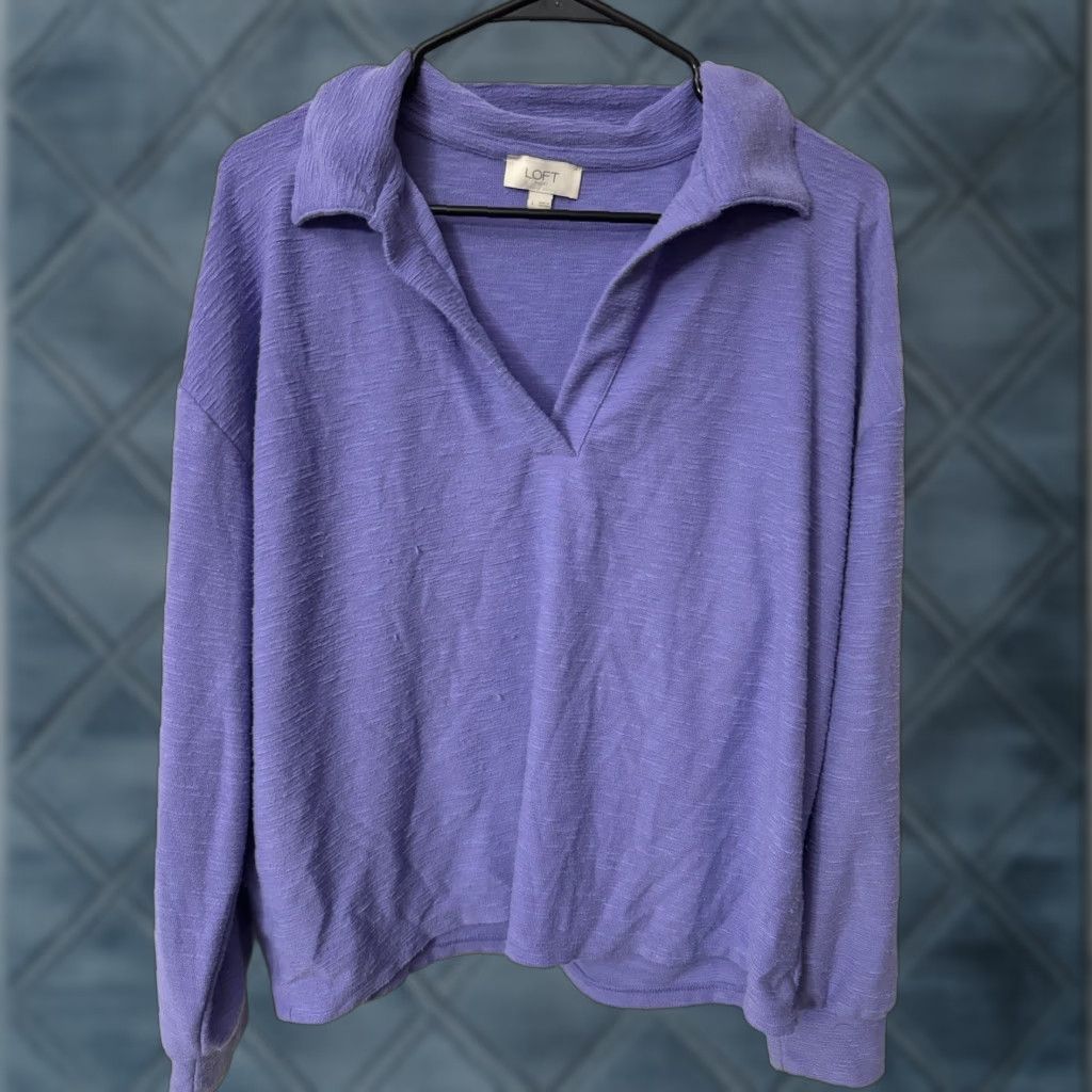 Loft VINTAGE LOFT Oversized Polo Sweater Women’s Large Purple Long Sleeve V-Neck Pullover Size L / US 10 / IT 46 - 1 Thumbnail