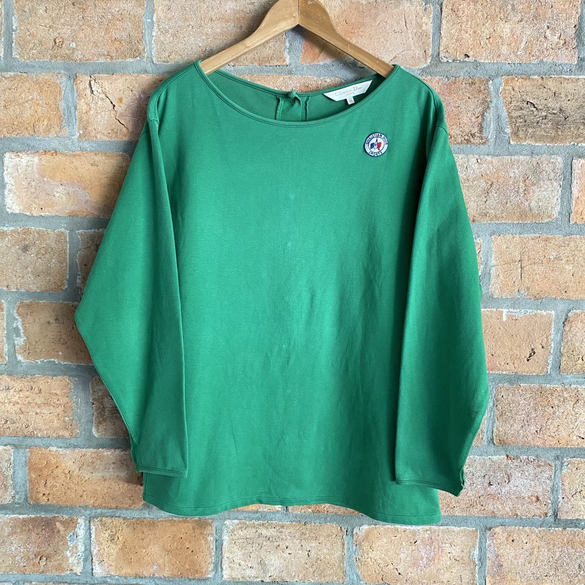 Dior Christian Dior Green Long Sleeve Back-Snap Top with Logo Size M / US 6-8 / IT 42-44 - 1 Thumbnail