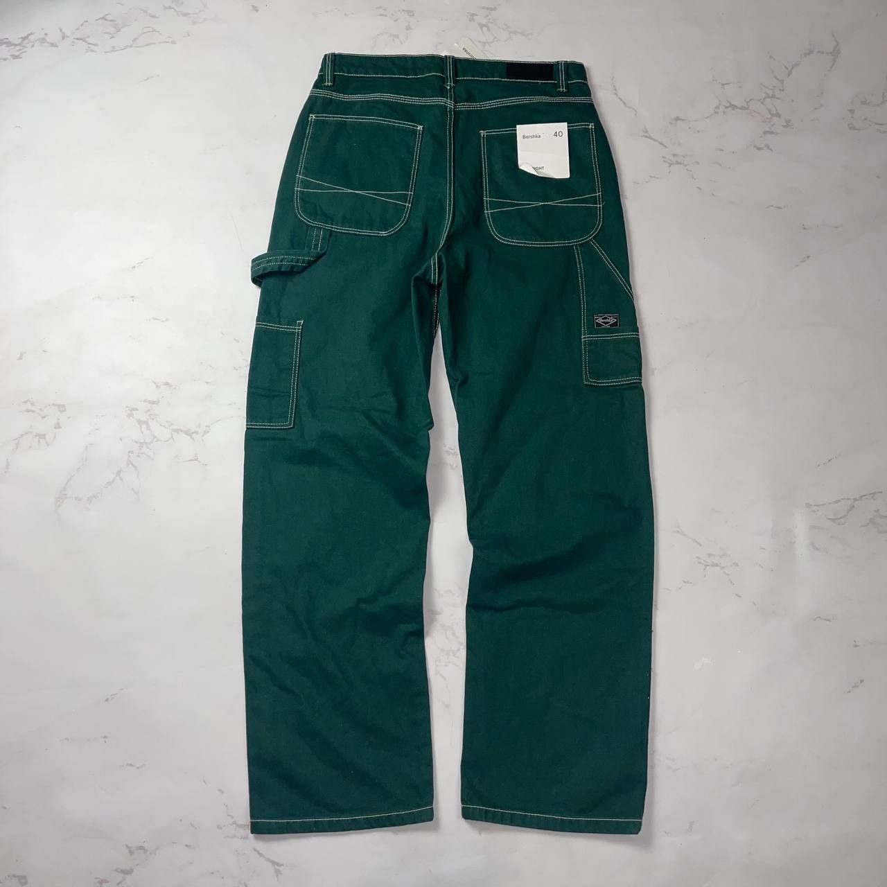 Vintage Bershka straight dark green cargo jeans Work style Carhartt Size US 40 / EU 56 - 8 Thumbnail
