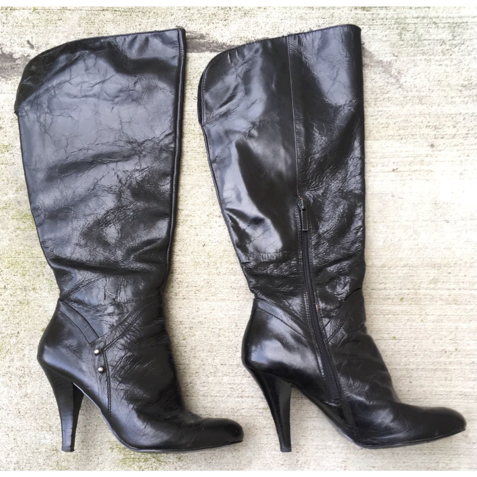 Nine West VINTAGE Nine West Black Leather Distressed Knee High Boots M Size US 8 / IT 38 - 4 Thumbnail