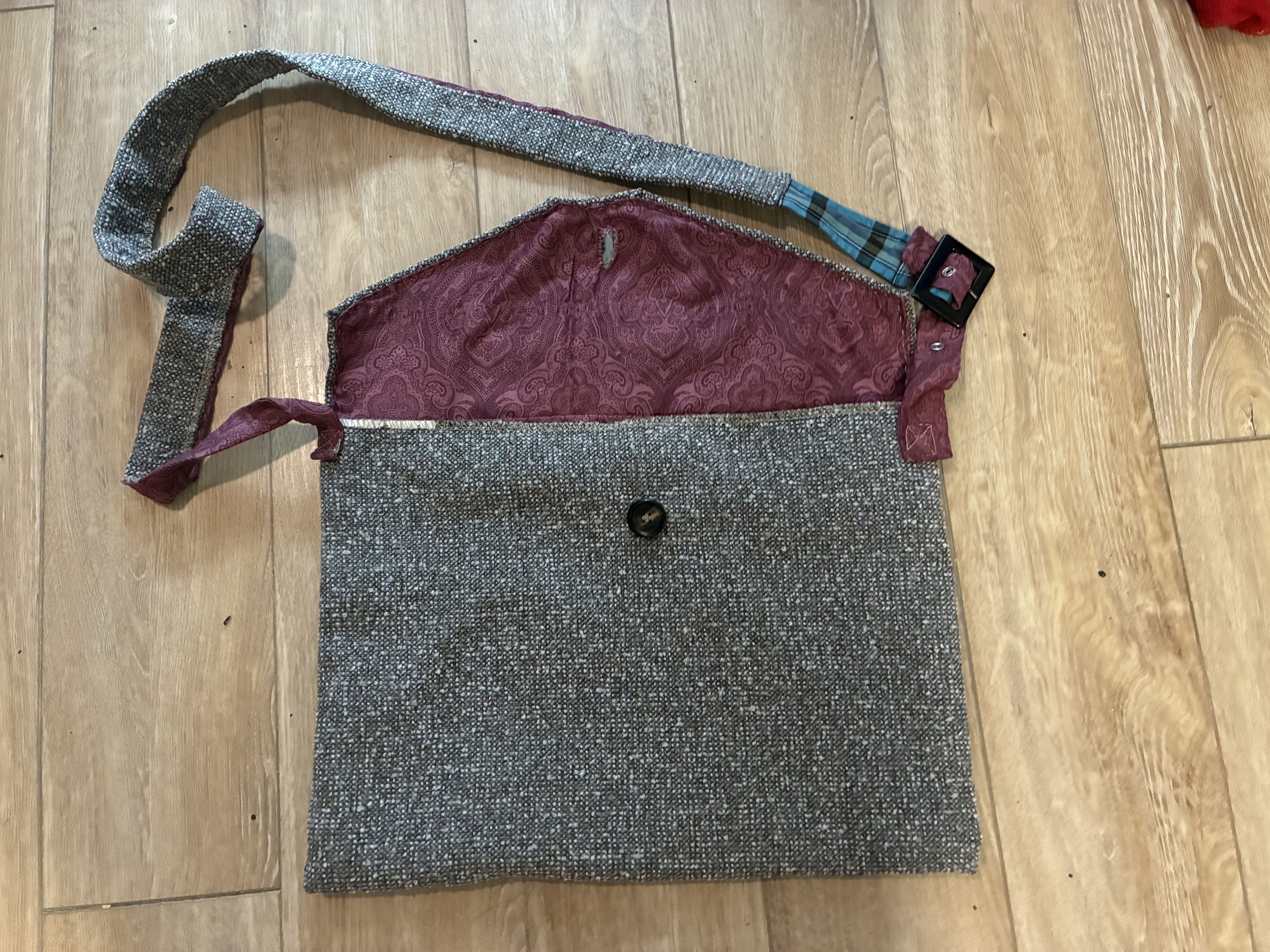 Handmade Upcylced Office Upholstery Crossbody Bag with Cotton Lining Size ONE SIZE - 3 Thumbnail