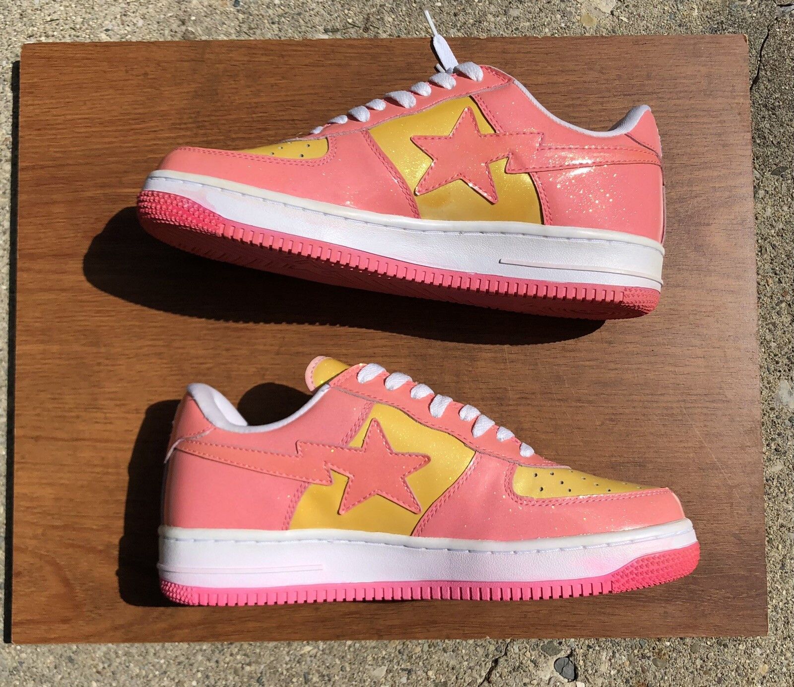 Bape Rare OG Pink / Tan Glitter Bapesta Size US 9 / EU 42 - 2 Thumbnail
