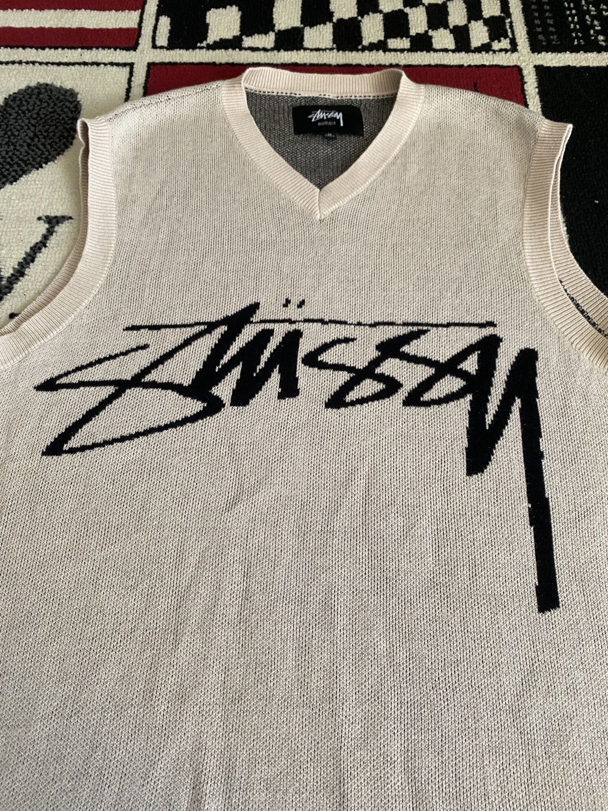 Stussy Stussy beige cream stock logo knit vest Size US M / EU 48-50 / 2 - 2 Thumbnail