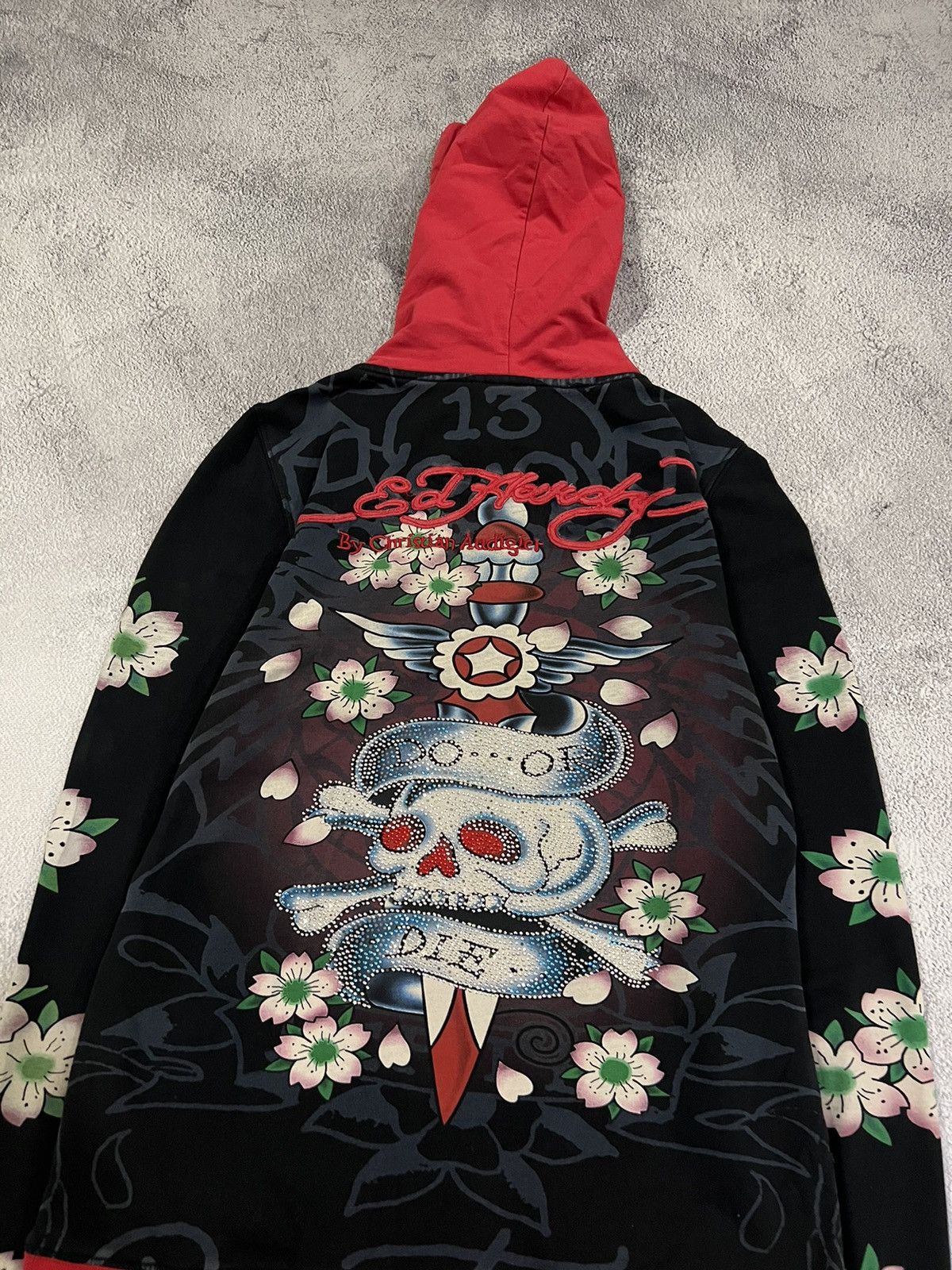Christian Audigier × Ed Hardy × Vintage Vintage Y2k Ed Hardy Skull ☠️ All Over Print Zip Hoodie 00’s Size S / US 4 / IT 40 - 10 Thumbnail