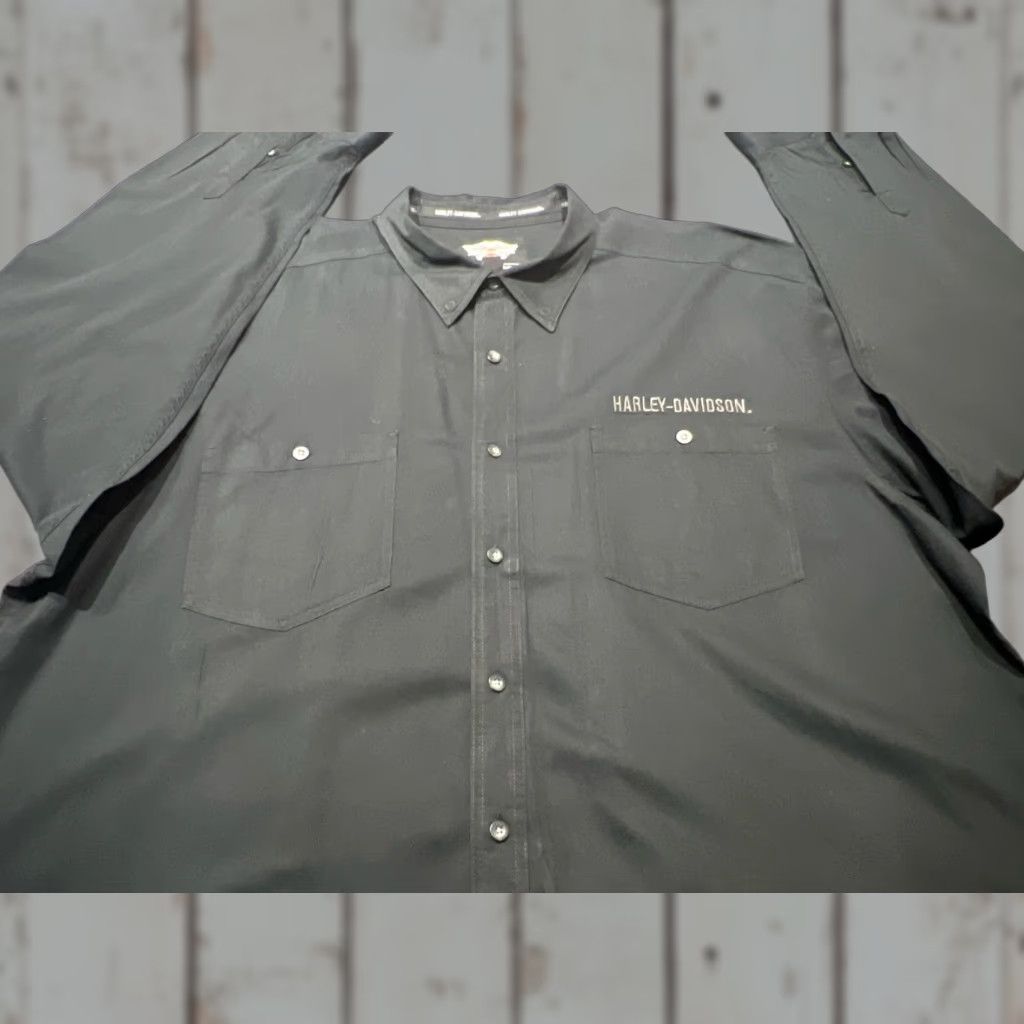 Harley Davidson Harley-Davidson Black Long Sleeve Button-Down Shirt 3XLT Men Big & Tall Collared Pockets Logo Split Tailored Casual Workwear Size US XXL / EU 58 / 5 - 1 Thumbnail