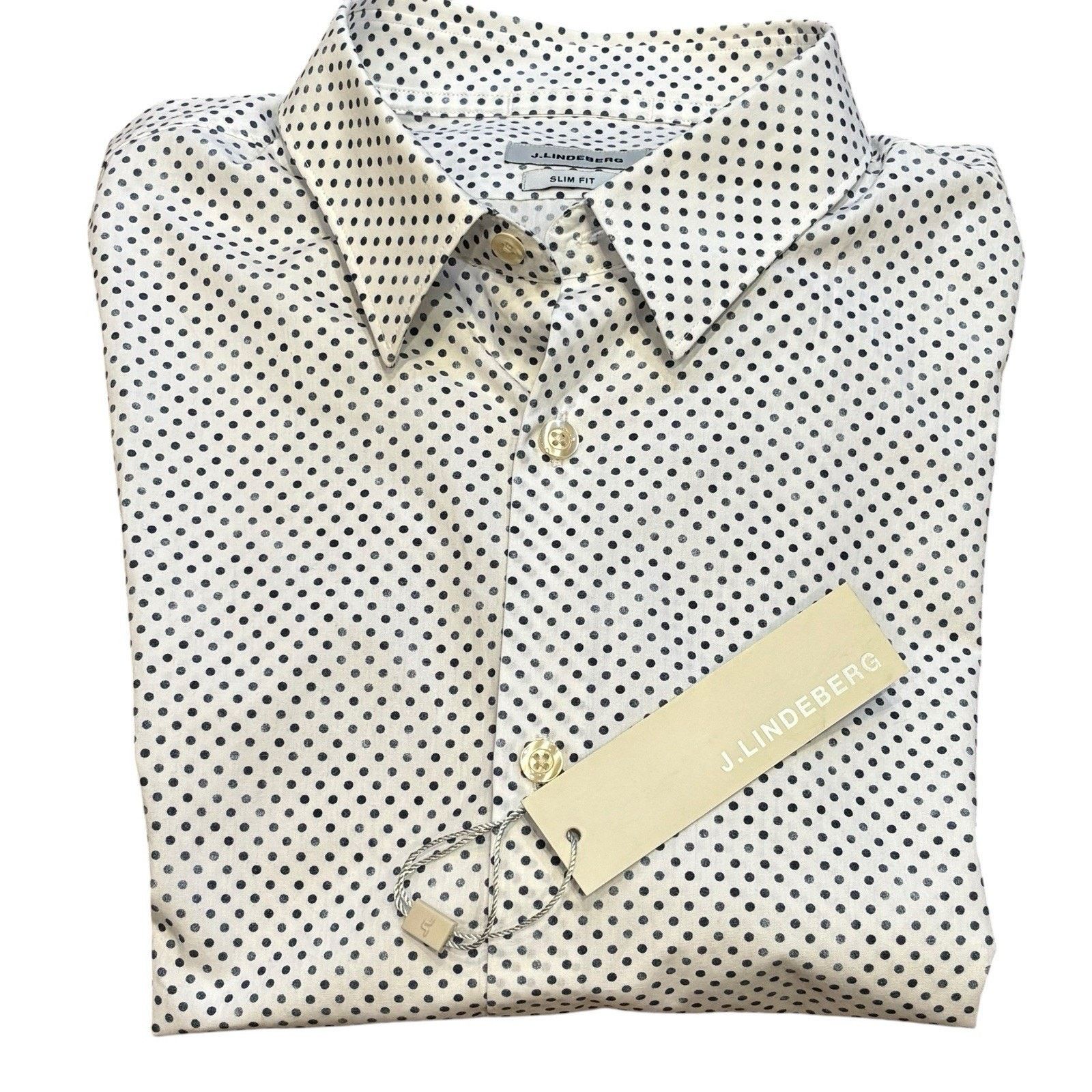 J.Lindeberg J.Lindeberg Slim Fit Men's Medium White Blue Micro Polka Dot Size US M / EU 48-50 / 2 - 6 Thumbnail