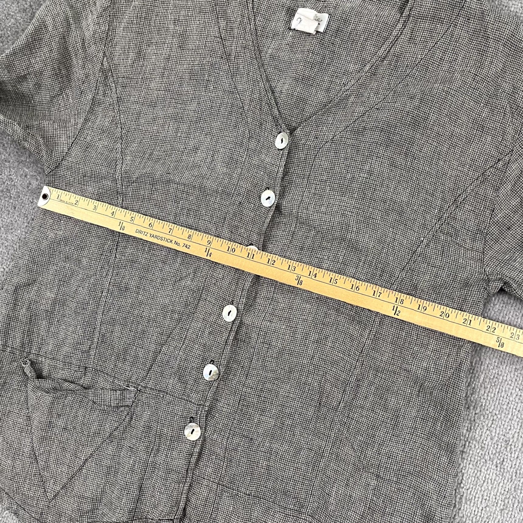 Vintage Mosaic Button Up Shirt Womens Large Gray Linen Lagenlook Asymmetric MOP Button Size L / US 10 / IT 46 - 4 Thumbnail