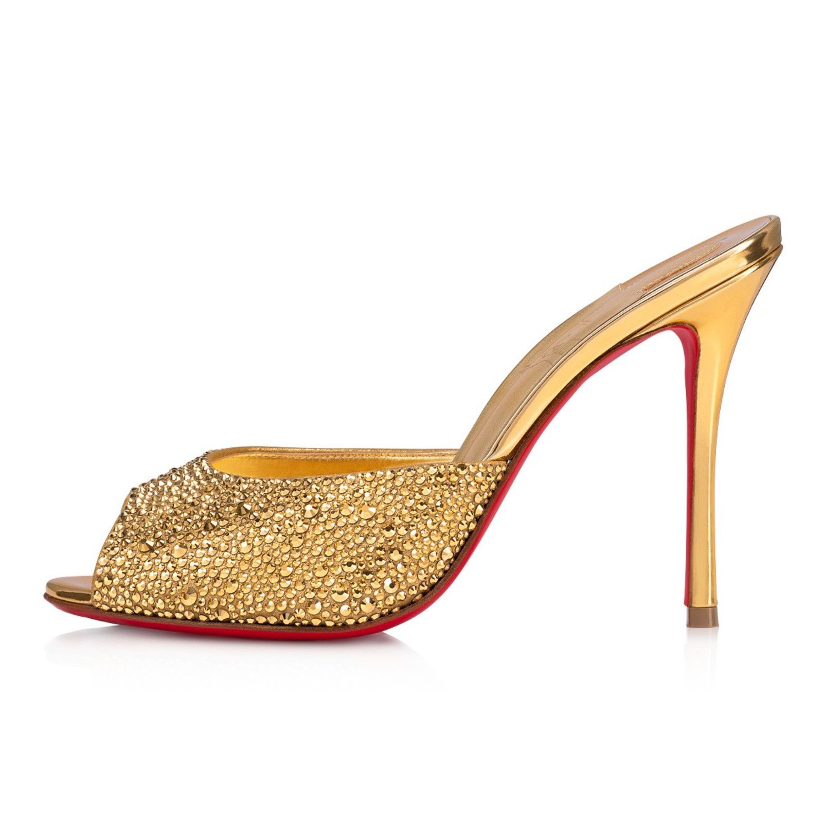 Christian Louboutin Me Dolly Strass 100 Gold Backless Sandal Mule Heel Pump 40 Size US 10 / IT 40 - 3 Thumbnail